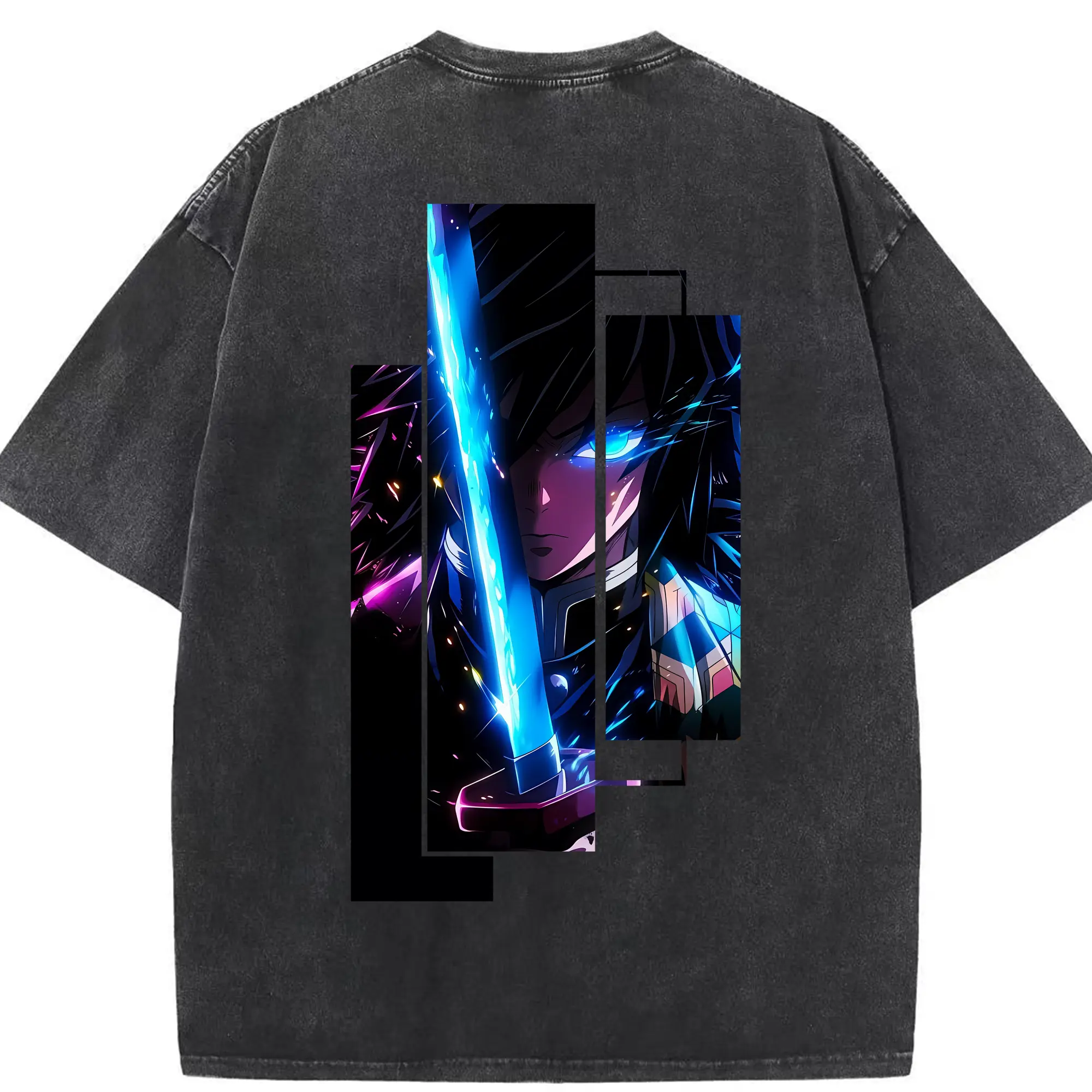 鬼滅の刃 グッズ,冨岡 義勇 - 綿100％ ヴィンテージ風 半袖Tシャツ ・ 背面プリント ・ 柔らか肌触り ・ 通気性 快適 ・ スポーツ カジュアル 外出用