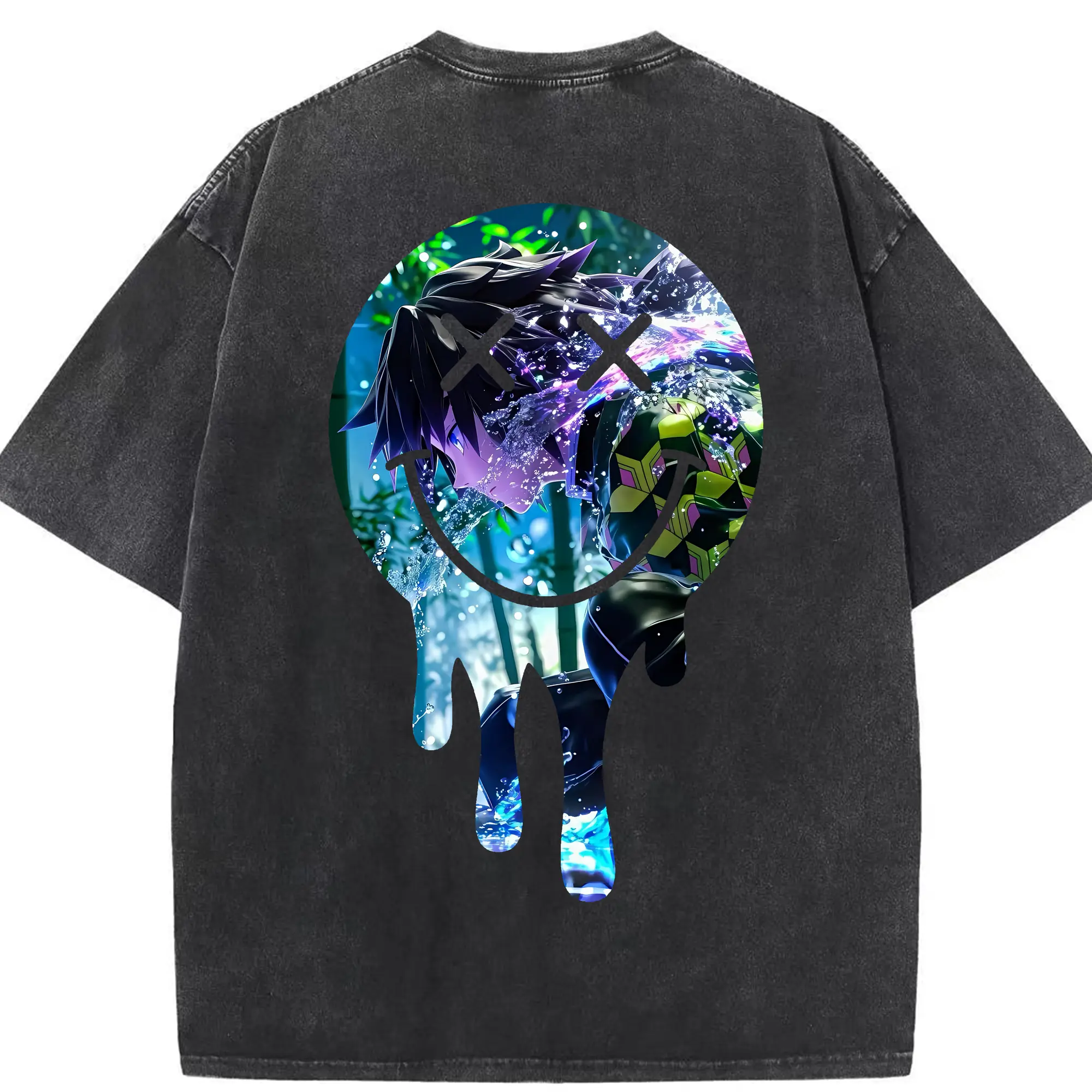 鬼滅の刃 グッズ,冨岡 義勇 - 綿100％ ヴィンテージ風 半袖Tシャツ ・ 背面プリント ・ 柔らか肌触り ・ 通気性 快適 ・ スポーツ カジュアル 外出用