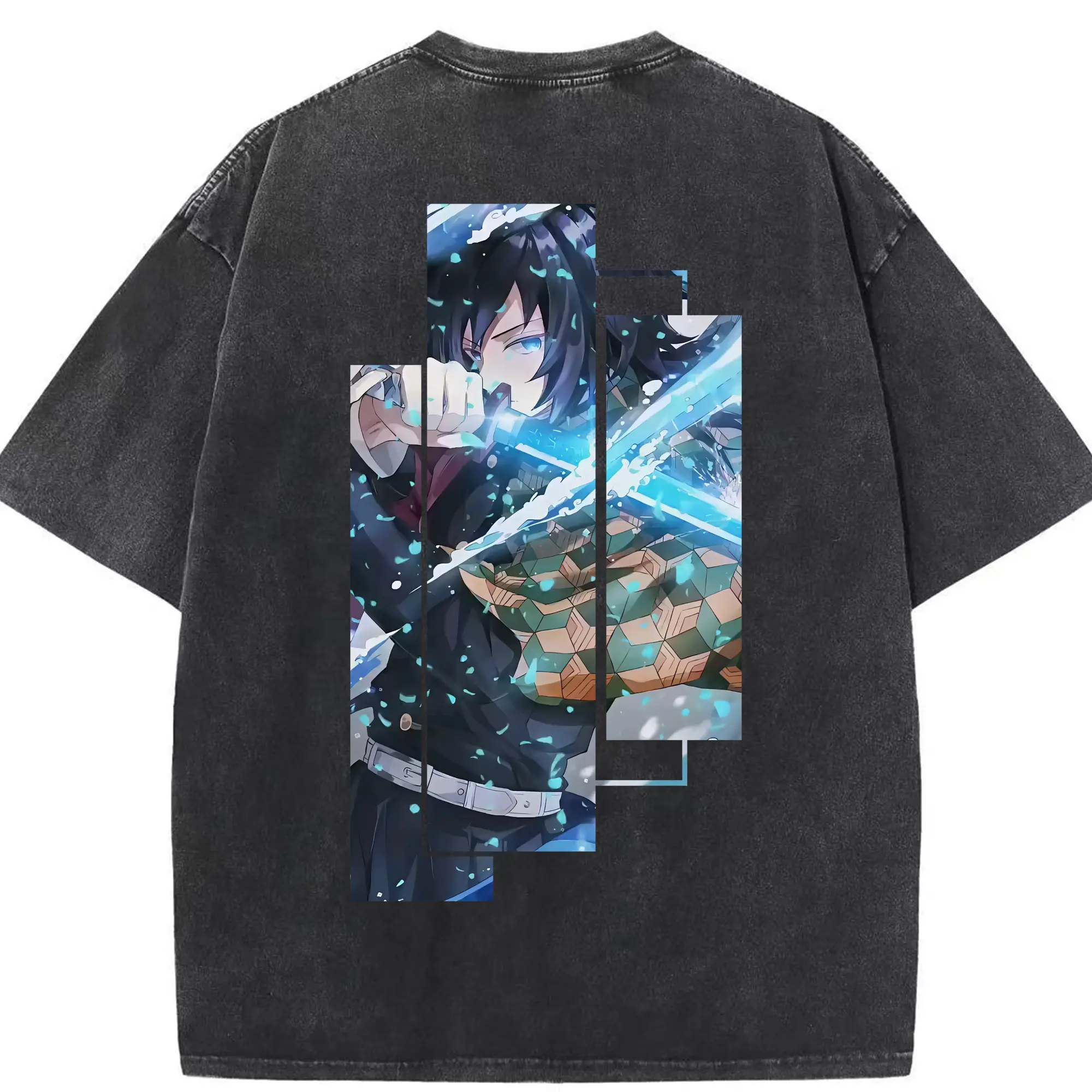 鬼滅の刃 グッズ,冨岡 義勇 - 綿100％ ヴィンテージ風 半袖Tシャツ ・ 背面プリント ・ 柔らか肌触り ・ 通気性 快適 ・ スポーツ カジュアル 外出用