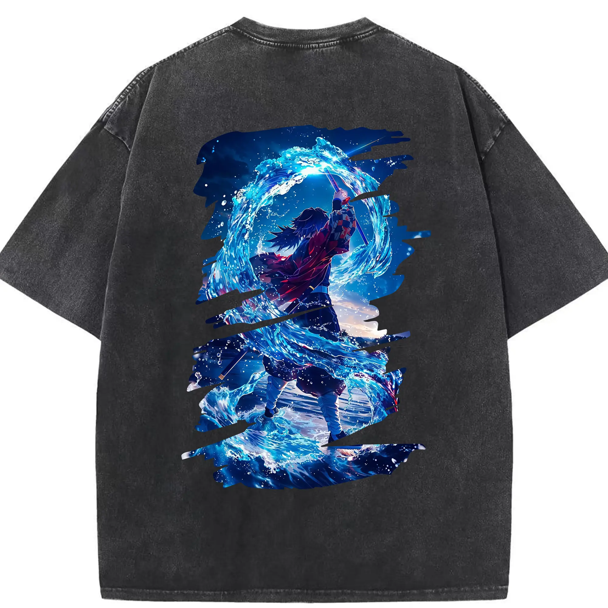 鬼滅の刃 グッズ,冨岡 義勇 - 綿100％ ヴィンテージ風 半袖Tシャツ ・ 背面プリント ・ 柔らか肌触り ・ 通気性 快適 ・ スポーツ カジュアル 外出用