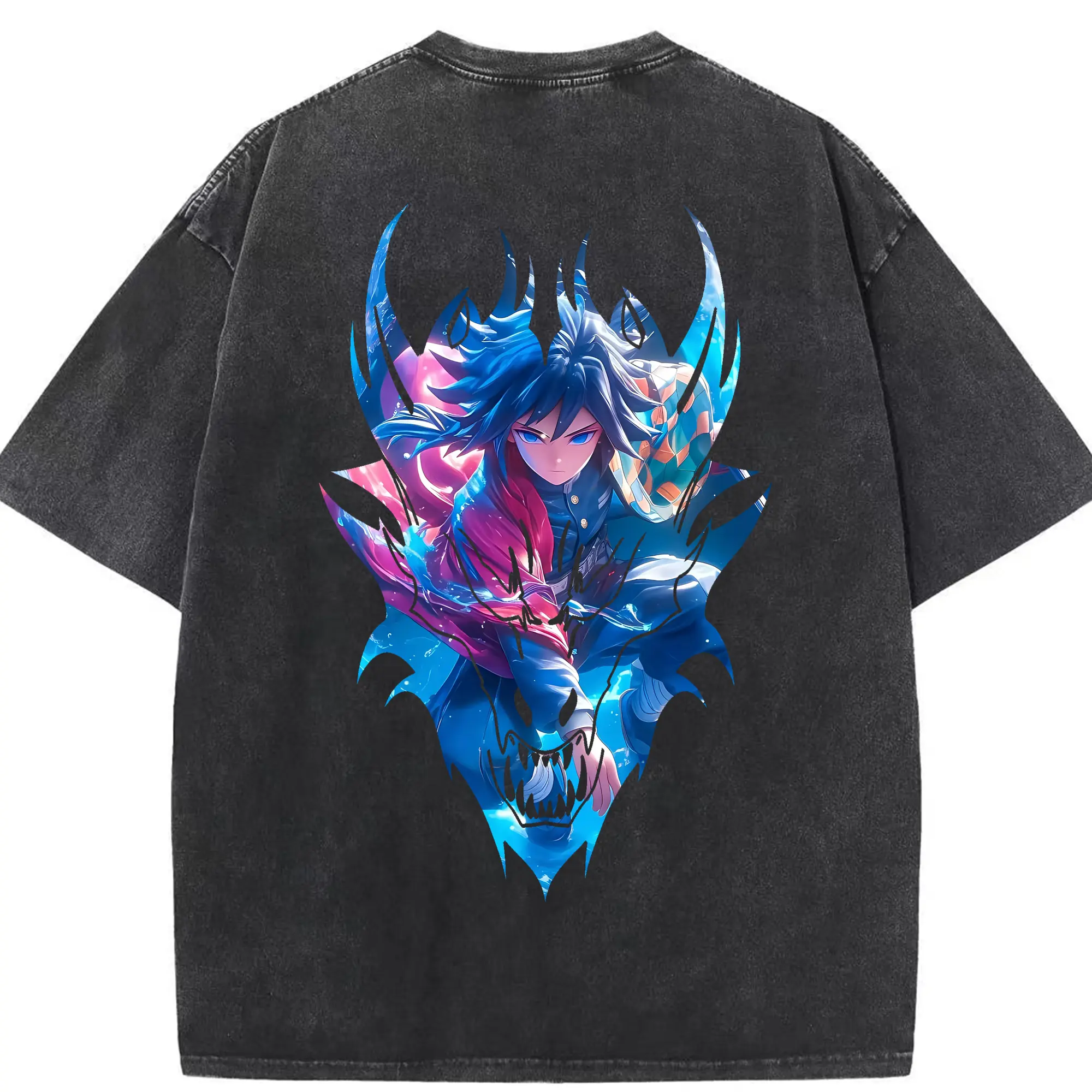 鬼滅の刃 グッズ,冨岡 義勇 - 綿100％ ヴィンテージ風 半袖Tシャツ ・ 背面プリント ・ 柔らか肌触り ・ 通気性 快適 ・ スポーツ カジュアル 外出用