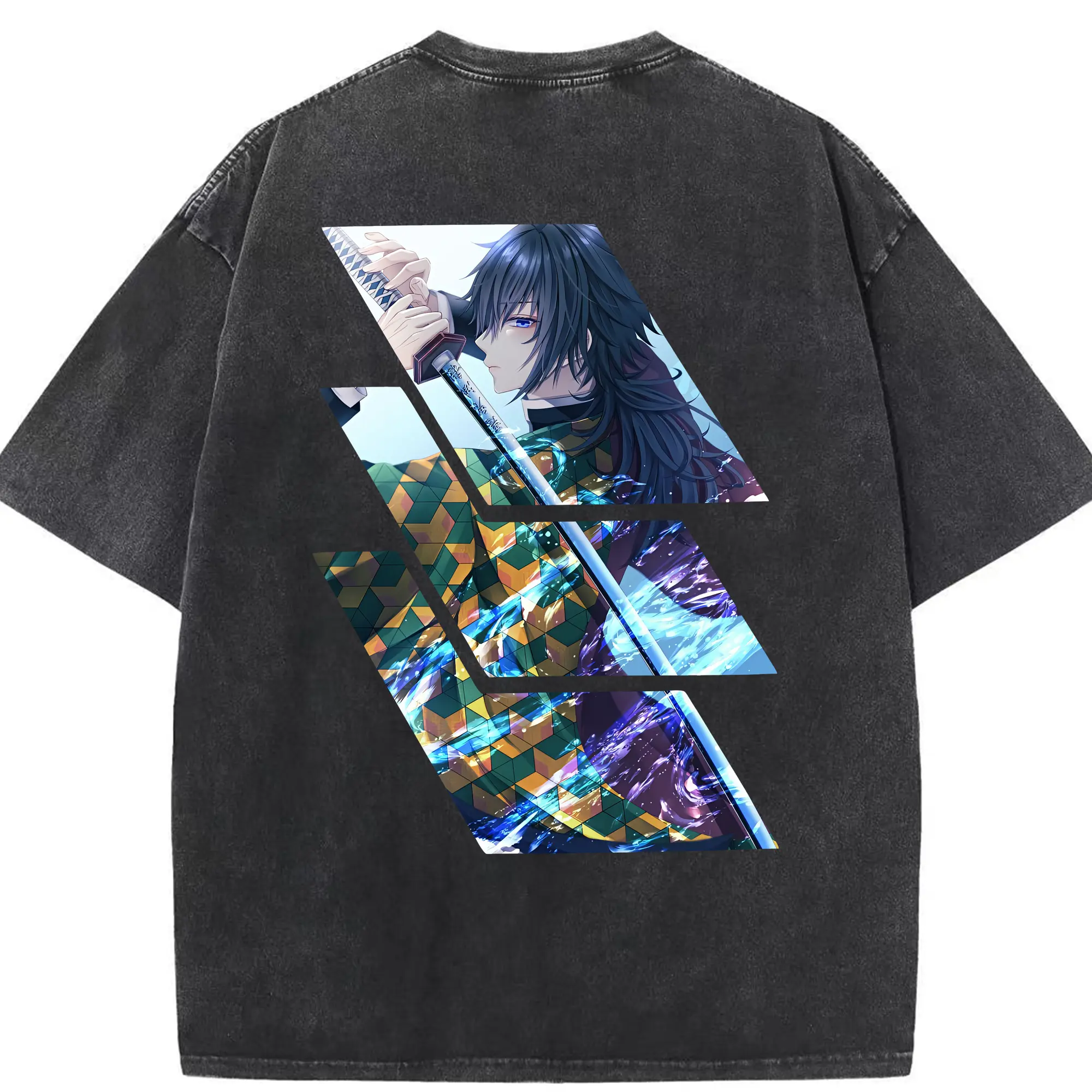 鬼滅の刃 グッズ,冨岡 義勇 - 綿100％ ヴィンテージ風 半袖Tシャツ ・ 背面プリント ・ 柔らか肌触り ・ 通気性 快適 ・ スポーツ カジュアル 外出用