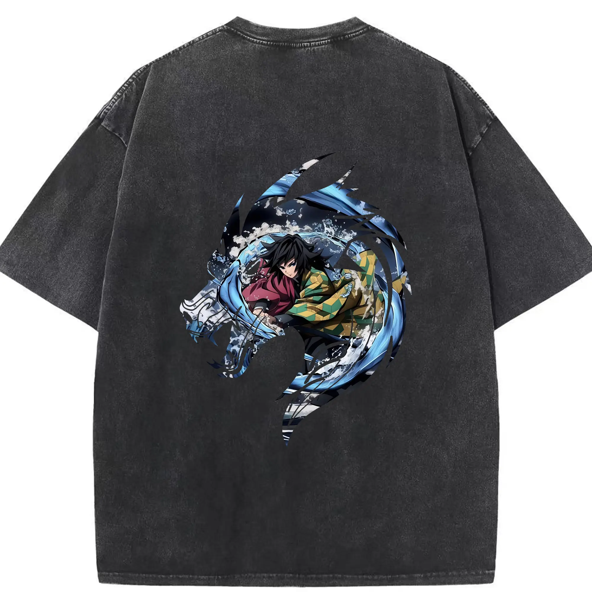 鬼滅の刃 グッズ,冨岡 義勇 - 綿100％ ヴィンテージ風 半袖Tシャツ ・ 背面プリント ・ 柔らか肌触り ・ 通気性 快適 ・ スポーツ カジュアル 外出用