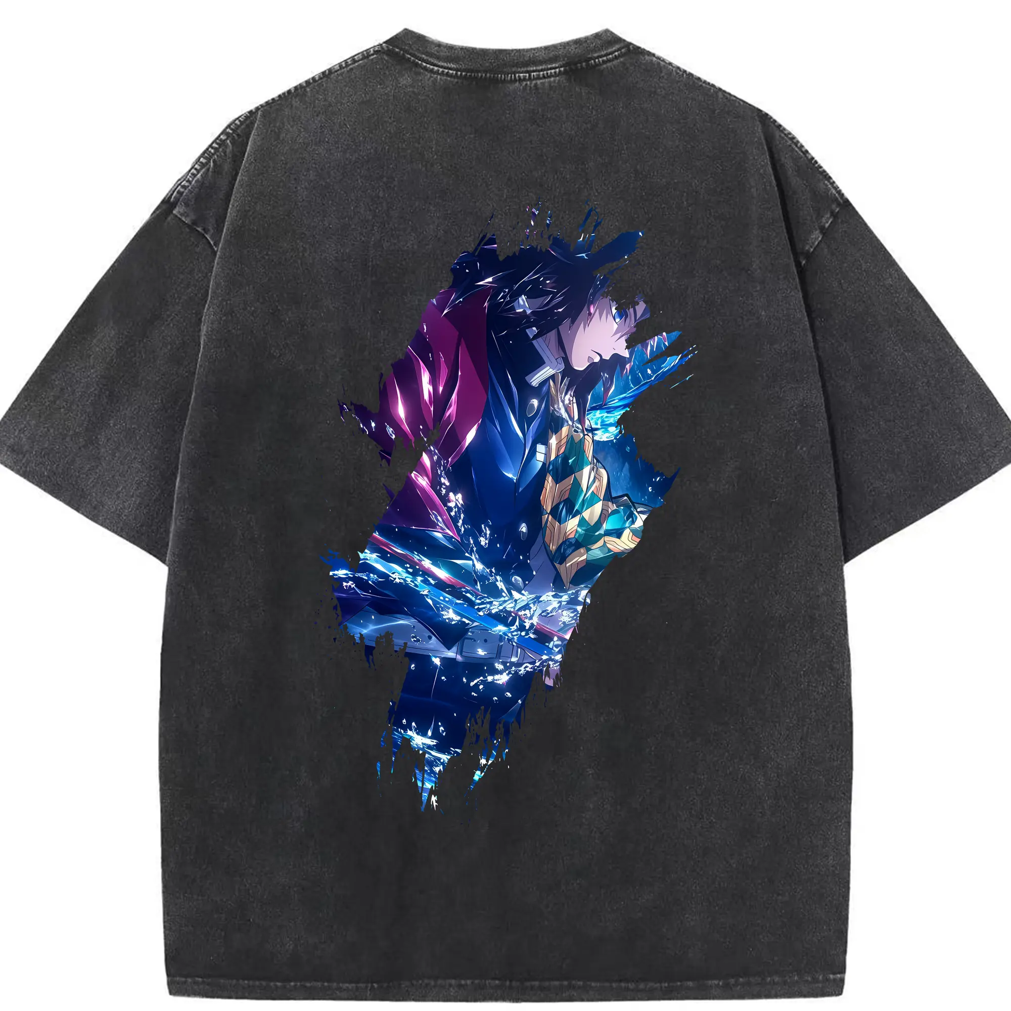 鬼滅の刃 グッズ,冨岡 義勇 - 綿100％ ヴィンテージ風 半袖Tシャツ ・ 背面プリント ・ 柔らか肌触り ・ 通気性 快適 ・ スポーツ カジュアル 外出用