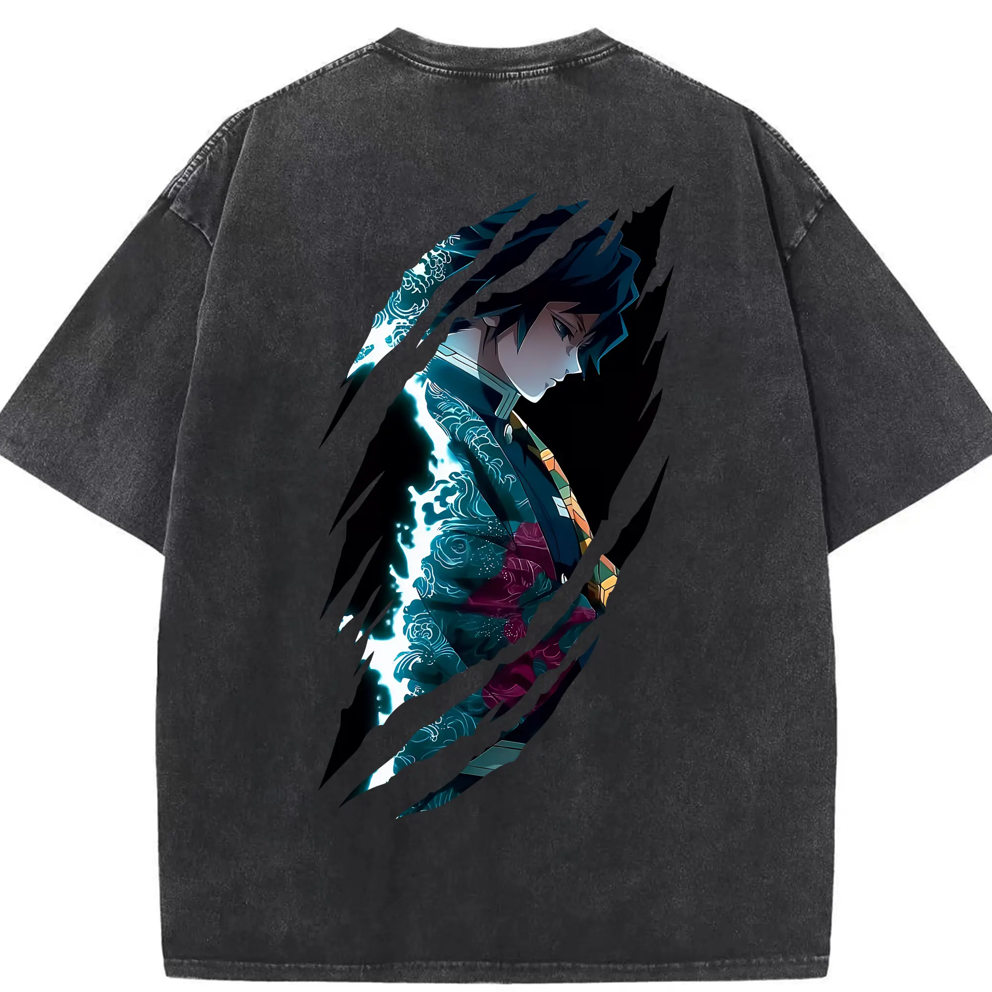 鬼滅の刃 グッズ,冨岡 義勇 - 綿100％ ヴィンテージ風 半袖Tシャツ ・ 背面プリント ・ 柔らか肌触り ・ 通気性 快適 ・ スポーツ カジュアル 外出用