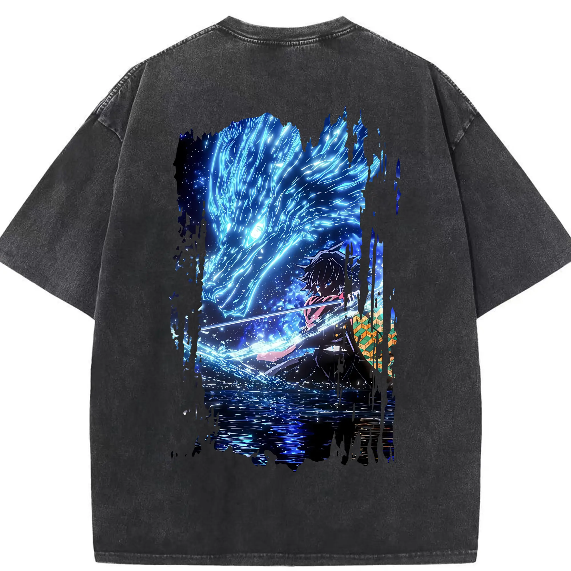 鬼滅の刃 グッズ,冨岡 義勇 - 綿100％ ヴィンテージ風 半袖Tシャツ ・ 背面プリント ・ 柔らか肌触り ・ 通気性 快適 ・ スポーツ カジュアル 外出用