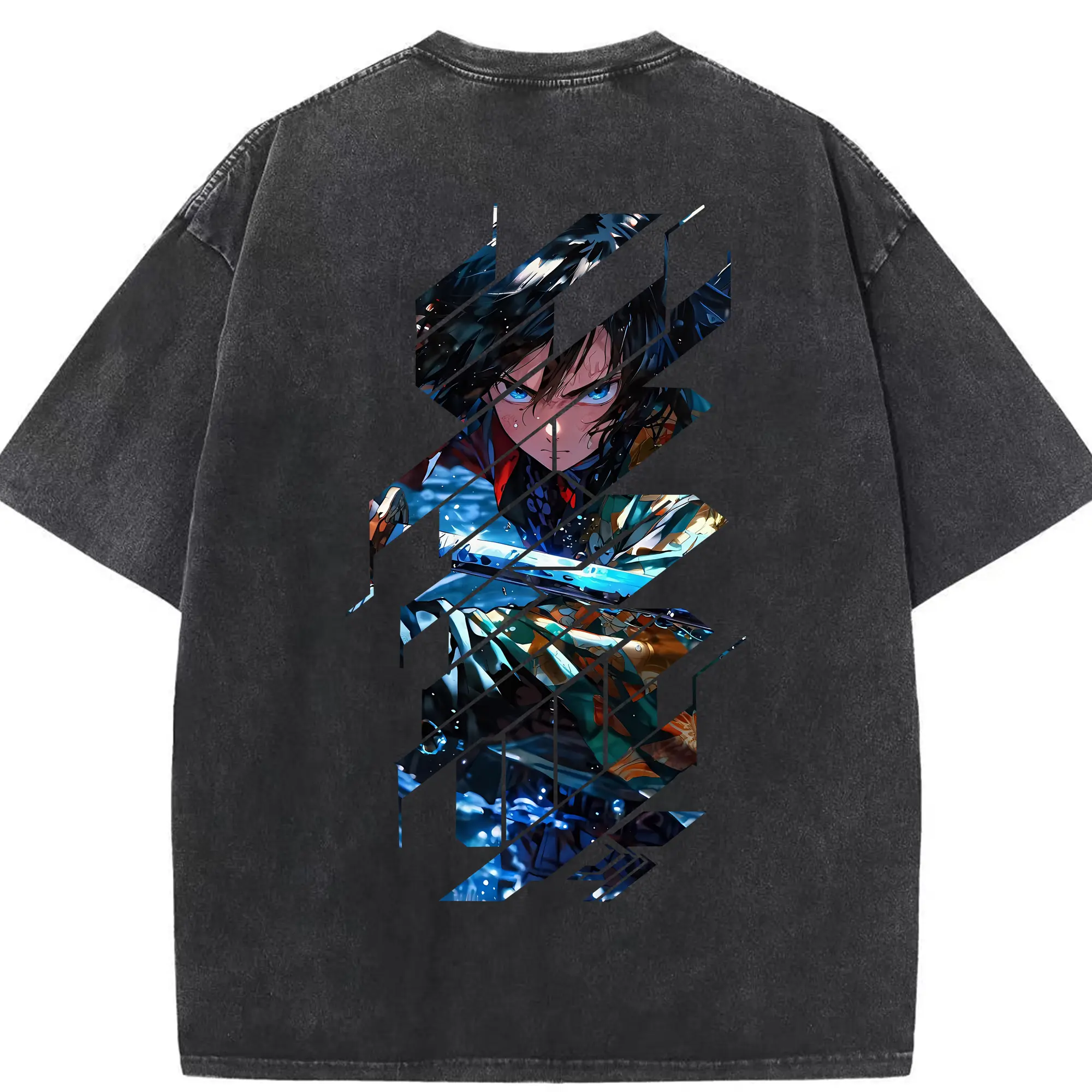 鬼滅の刃 グッズ,冨岡 義勇 - 綿100％ ヴィンテージ風 半袖Tシャツ ・ 背面プリント ・ 柔らか肌触り ・ 通気性 快適 ・ スポーツ カジュアル 外出用