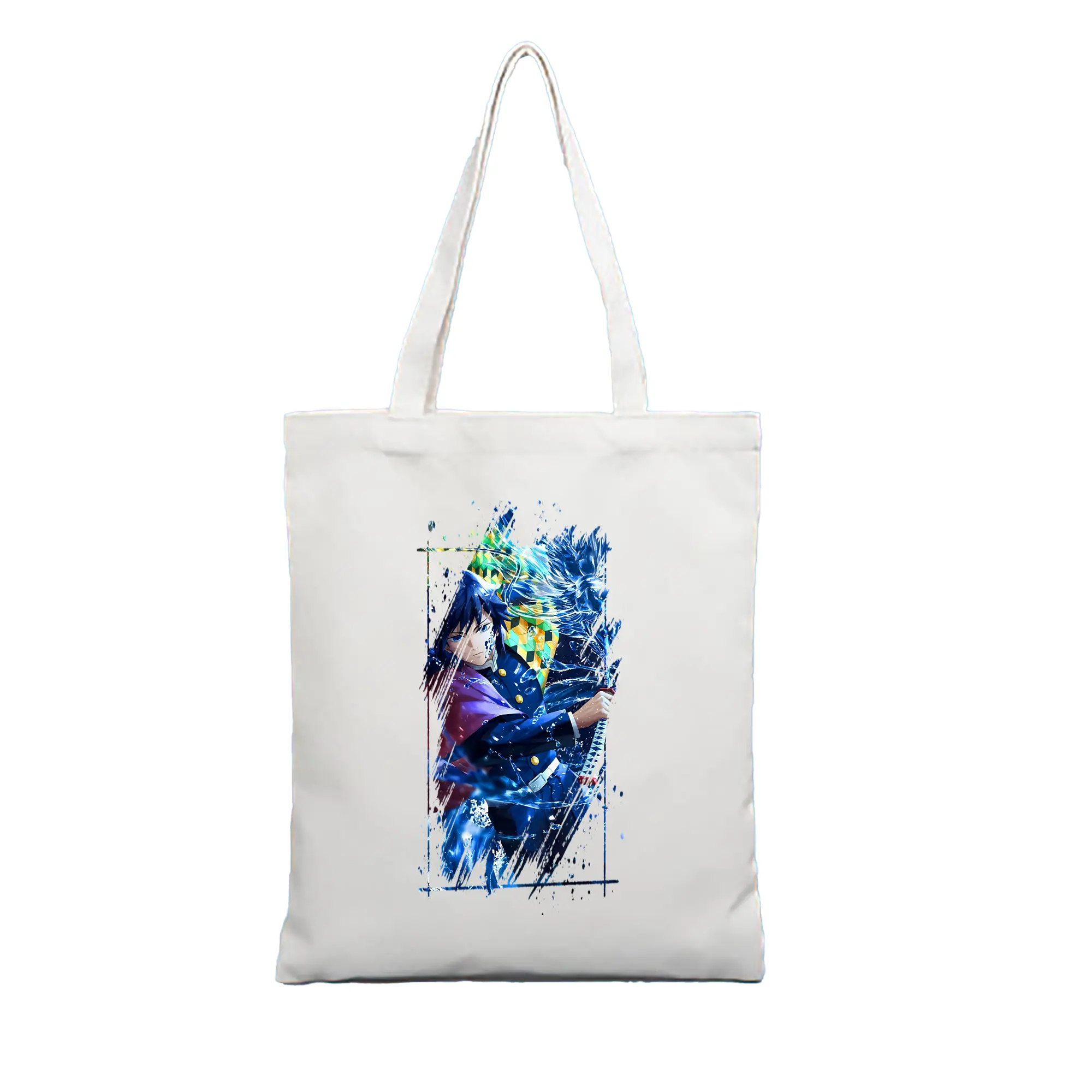 鬼滅の刃 グッズ,冨岡 義勇 - 縦型キャンバス手提げバッグ（トートバッグ） ・ キャンバス素材 ・ ショッピング用 ・ 軽量 丈夫 お手入れ簡単