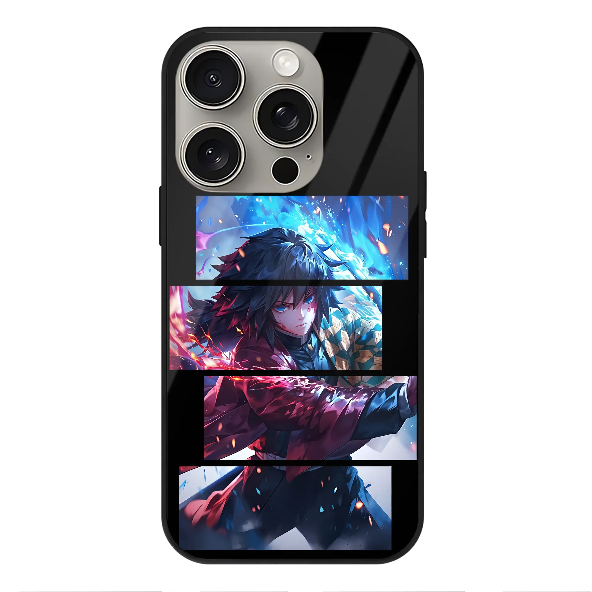 鬼滅の刃 グッズ,冨岡 義勇 - IPhone15Pro対応 ・ スマホケース ・ 背面ガラス ・ TPU+強化ガラス ・ 耐衝撃 ・ 黄変防止 ・ ワイヤレス充電対応 ・ 3D立体ボタン