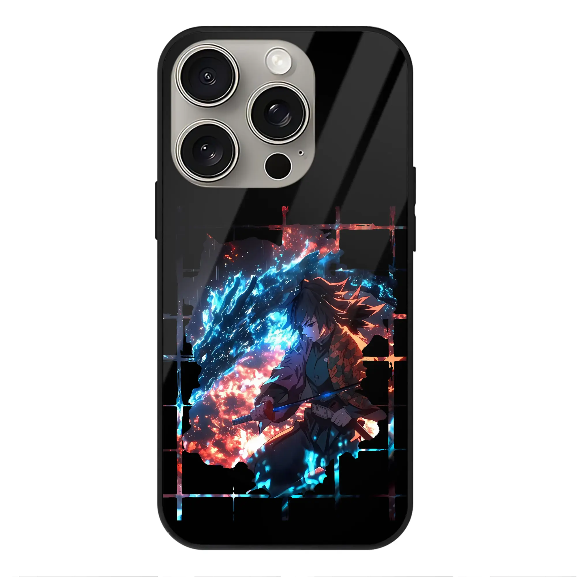 鬼滅の刃 グッズ,冨岡 義勇 - IPhone15Pro対応 ・ スマホケース ・ 背面ガラス ・ TPU+強化ガラス ・ 耐衝撃 ・ 黄変防止 ・ ワイヤレス充電対応 ・ 3D立体ボタン