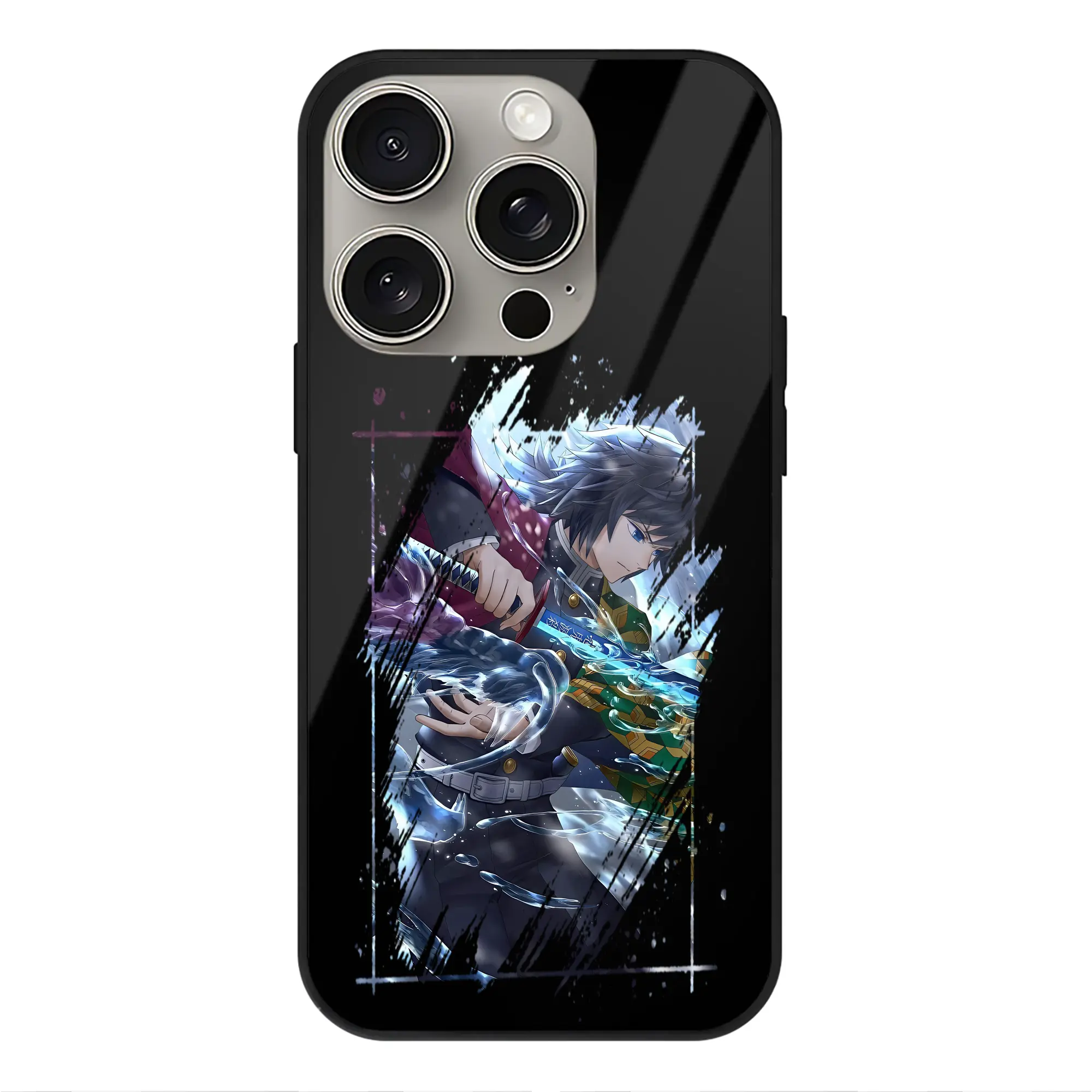 鬼滅の刃 グッズ,冨岡 義勇 - IPhone15Pro対応 ・ スマホケース ・ 背面ガラス ・ TPU+強化ガラス ・ 耐衝撃 ・ 黄変防止 ・ ワイヤレス充電対応 ・ 3D立体ボタン