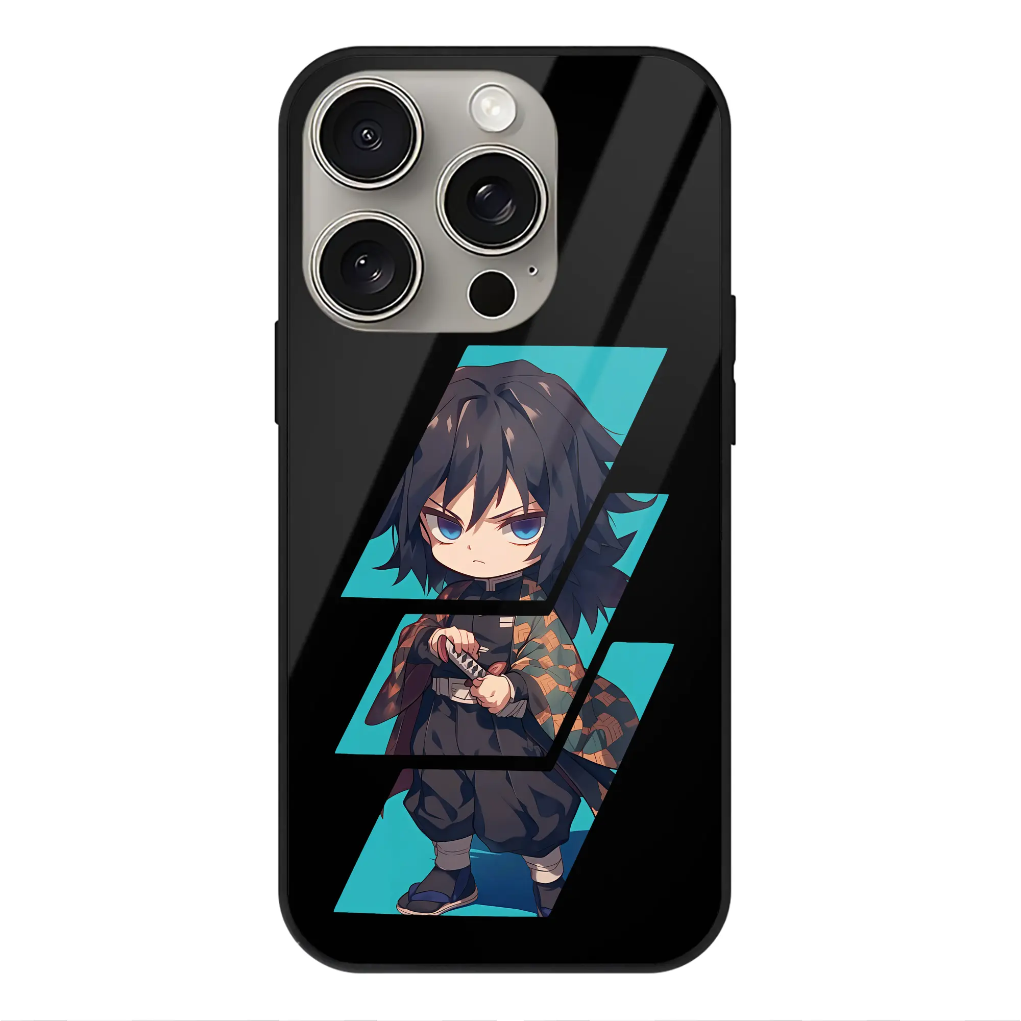 鬼滅の刃 グッズ,冨岡 義勇 - IPhone15Pro対応 ・ スマホケース ・ 背面ガラス ・ TPU+強化ガラス ・ 耐衝撃 ・ 黄変防止 ・ ワイヤレス充電対応 ・ 3D立体ボタン