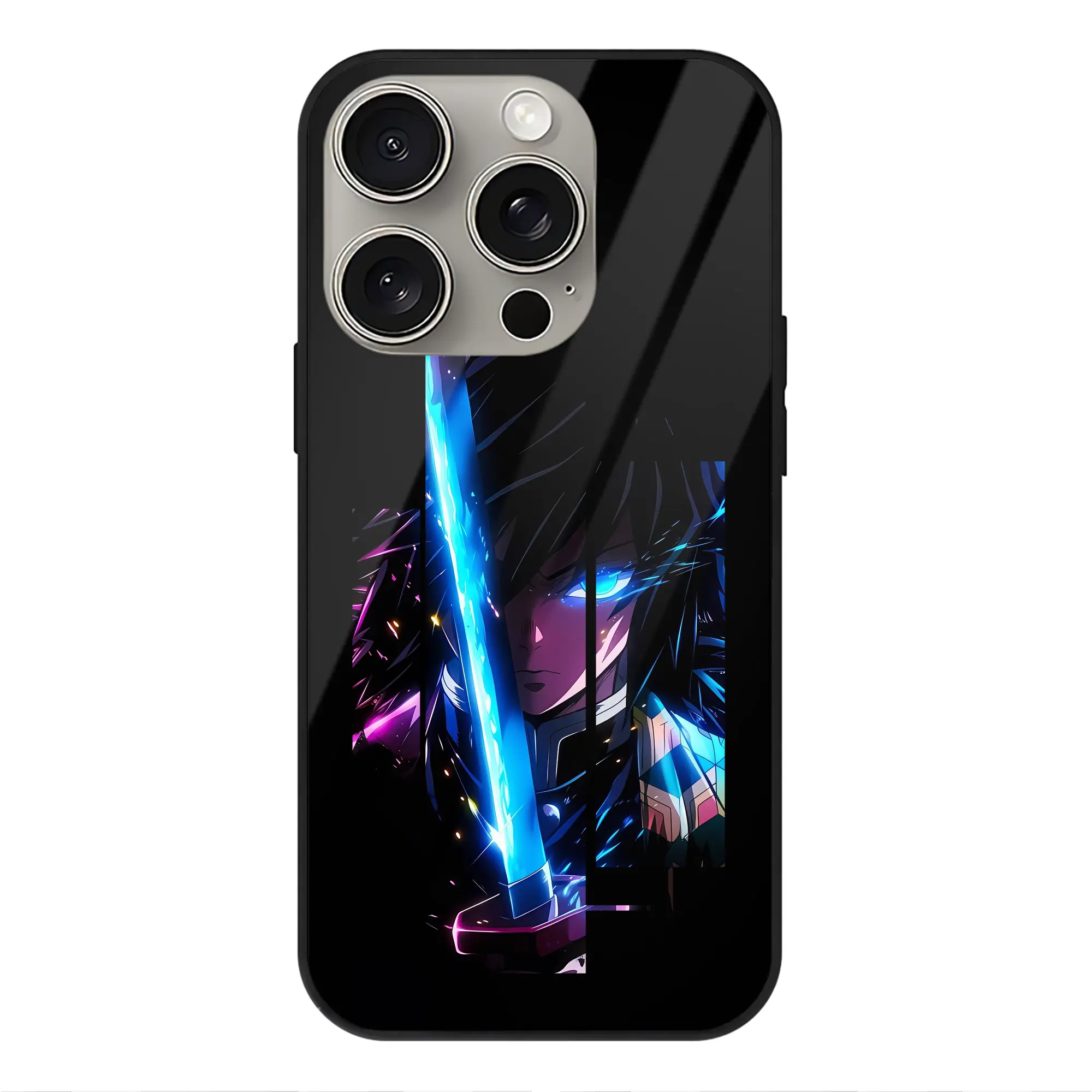 鬼滅の刃 グッズ,冨岡 義勇 - IPhone15Pro対応 ・ スマホケース ・ 背面ガラス ・ TPU+強化ガラス ・ 耐衝撃 ・ 黄変防止 ・ ワイヤレス充電対応 ・ 3D立体ボタン