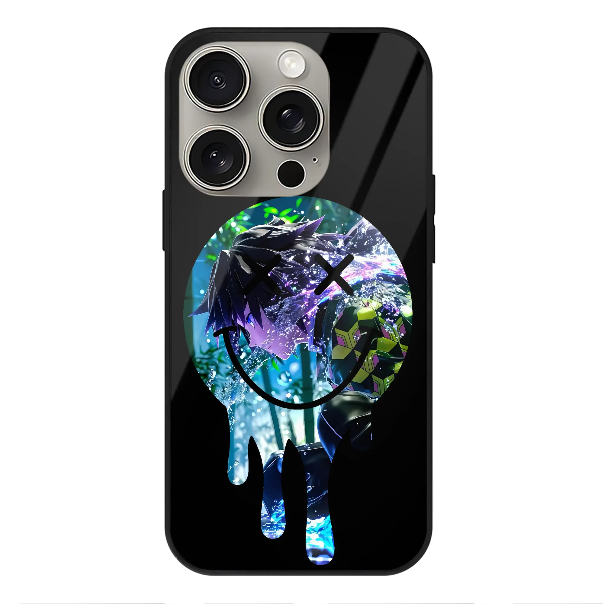 鬼滅の刃 グッズ,冨岡 義勇 - IPhone15Pro対応 ・ スマホケース ・ 背面ガラス ・ TPU+強化ガラス ・ 耐衝撃 ・ 黄変防止 ・ ワイヤレス充電対応 ・ 3D立体ボタン