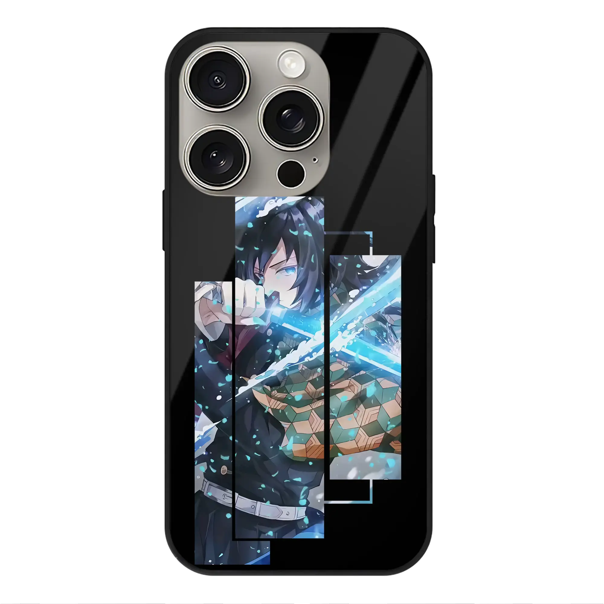 鬼滅の刃 グッズ,冨岡 義勇 - IPhone15Pro対応 ・ スマホケース ・ 背面ガラス ・ TPU+強化ガラス ・ 耐衝撃 ・ 黄変防止 ・ ワイヤレス充電対応 ・ 3D立体ボタン