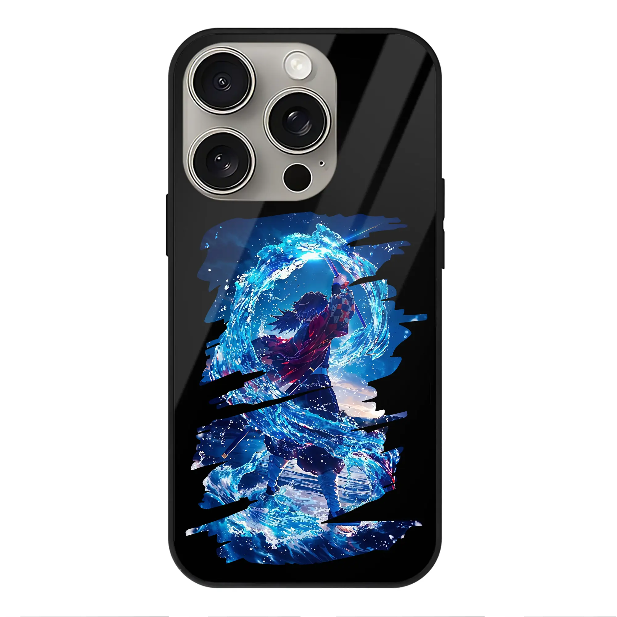 鬼滅の刃 グッズ,冨岡 義勇 - IPhone15Pro対応 ・ スマホケース ・ 背面ガラス ・ TPU+強化ガラス ・ 耐衝撃 ・ 黄変防止 ・ ワイヤレス充電対応 ・ 3D立体ボタン