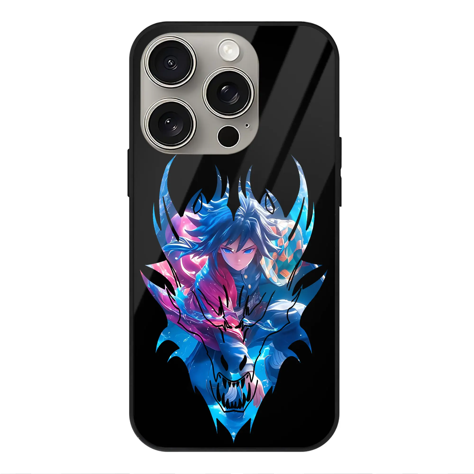 鬼滅の刃 グッズ,冨岡 義勇 - IPhone15Pro対応 ・ スマホケース ・ 背面ガラス ・ TPU+強化ガラス ・ 耐衝撃 ・ 黄変防止 ・ ワイヤレス充電対応 ・ 3D立体ボタン