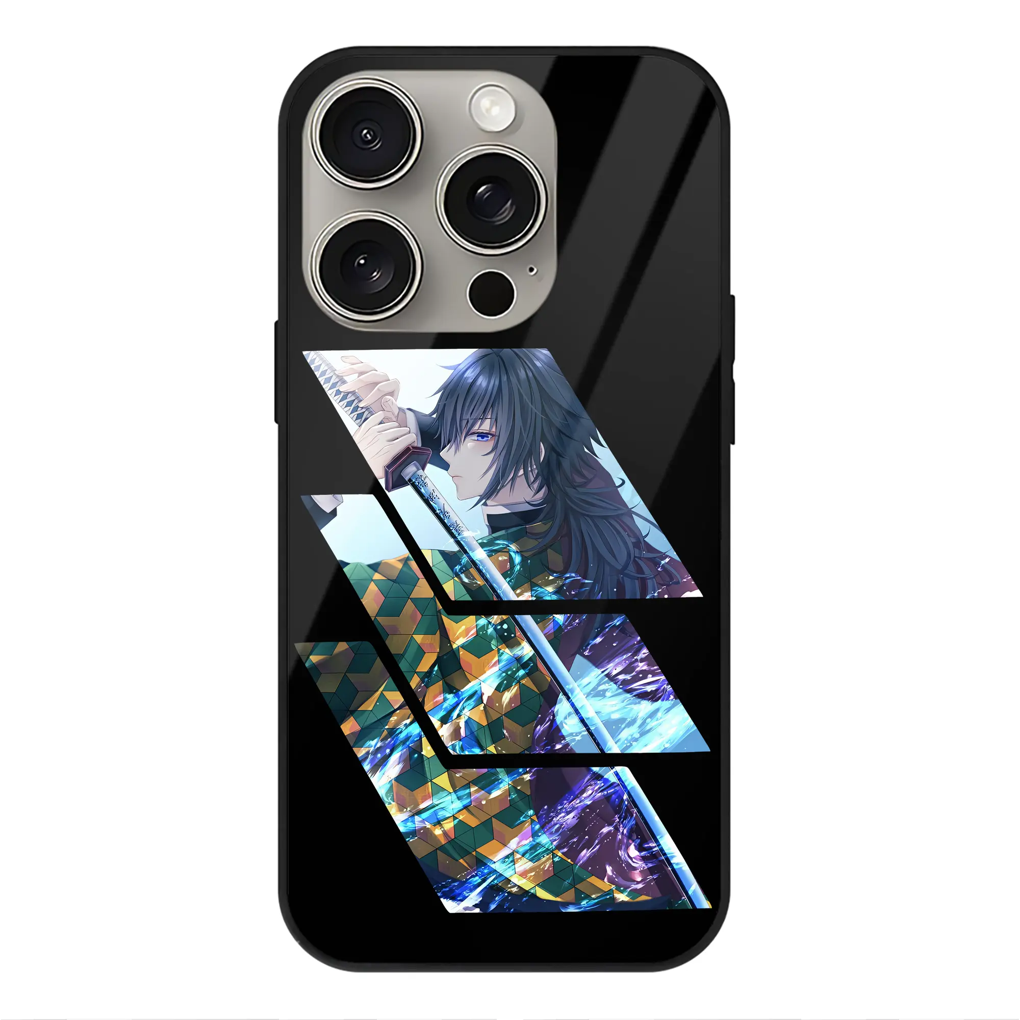 鬼滅の刃 グッズ,冨岡 義勇 - IPhone15Pro対応 ・ スマホケース ・ 背面ガラス ・ TPU+強化ガラス ・ 耐衝撃 ・ 黄変防止 ・ ワイヤレス充電対応 ・ 3D立体ボタン