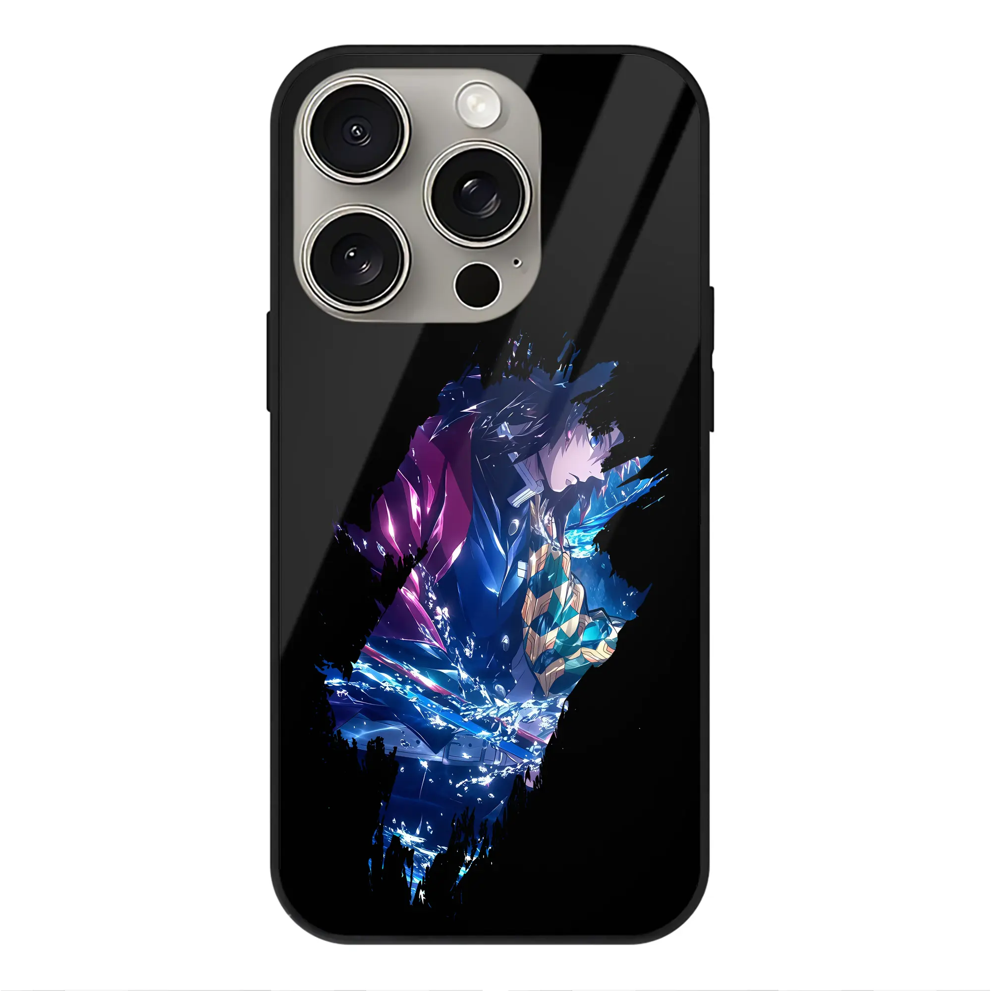 鬼滅の刃 グッズ,冨岡 義勇 - IPhone15Pro対応 ・ スマホケース ・ 背面ガラス ・ TPU+強化ガラス ・ 耐衝撃 ・ 黄変防止 ・ ワイヤレス充電対応 ・ 3D立体ボタン