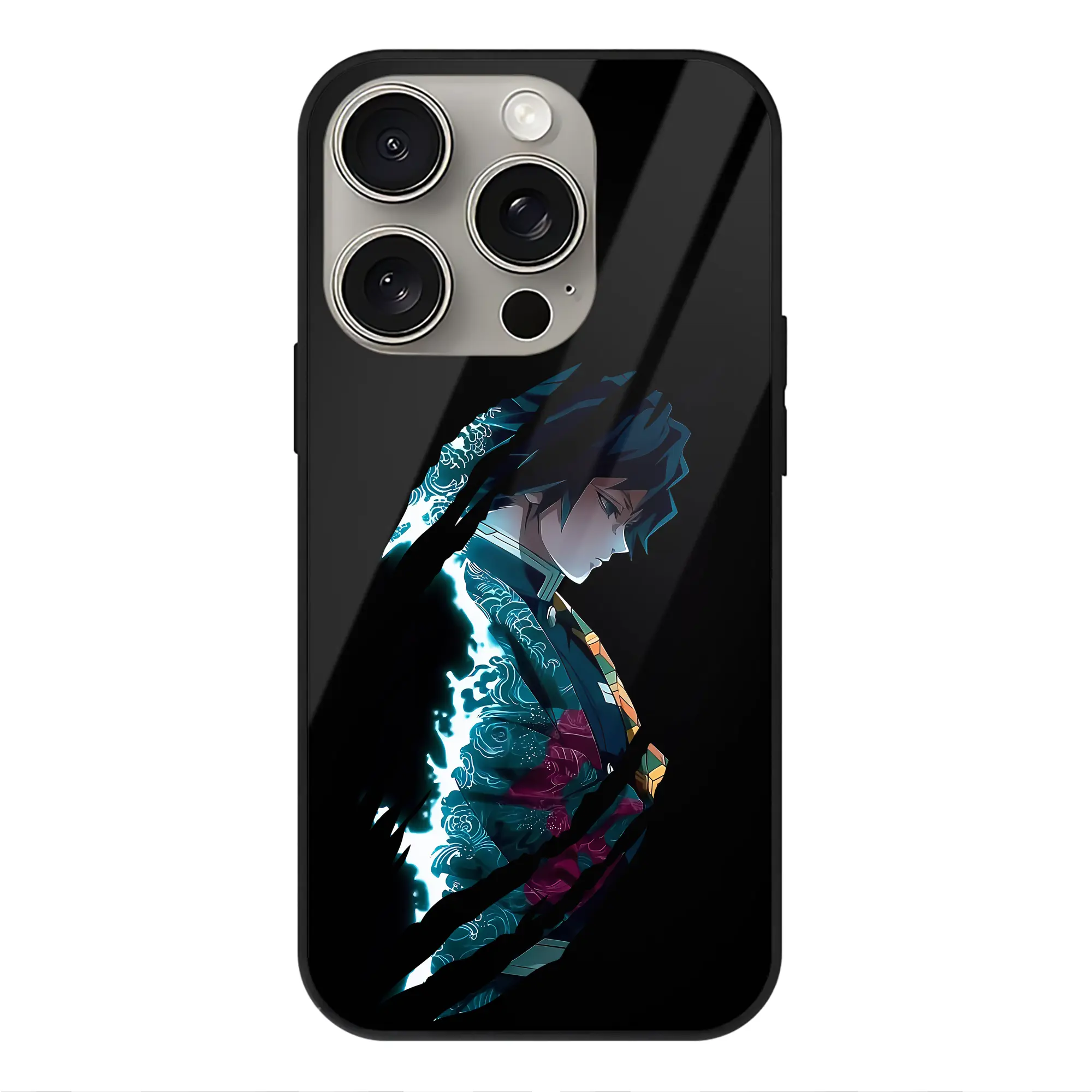 鬼滅の刃 グッズ,冨岡 義勇 - IPhone15Pro対応 ・ スマホケース ・ 背面ガラス ・ TPU+強化ガラス ・ 耐衝撃 ・ 黄変防止 ・ ワイヤレス充電対応 ・ 3D立体ボタン