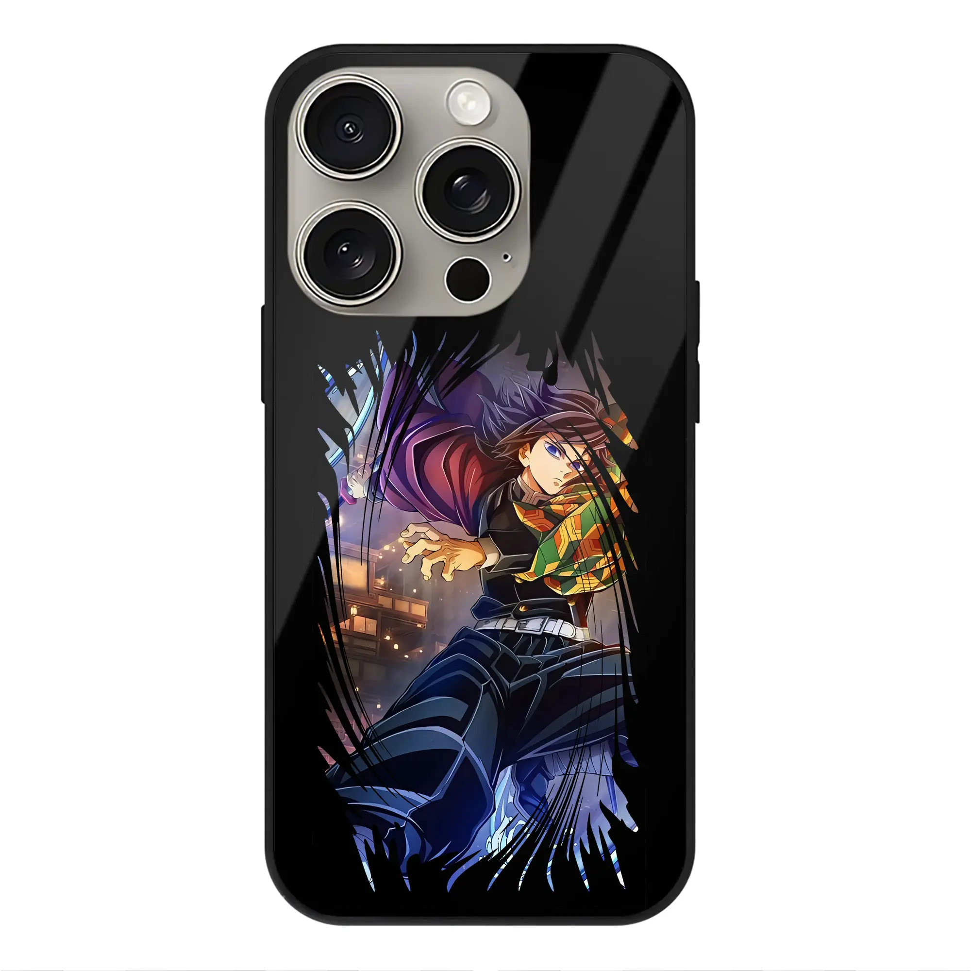 鬼滅の刃 グッズ,冨岡 義勇 - IPhone15Pro対応 ・ スマホケース ・ 背面ガラス ・ TPU+強化ガラス ・ 耐衝撃 ・ 黄変防止 ・ ワイヤレス充電対応 ・ 3D立体ボタン