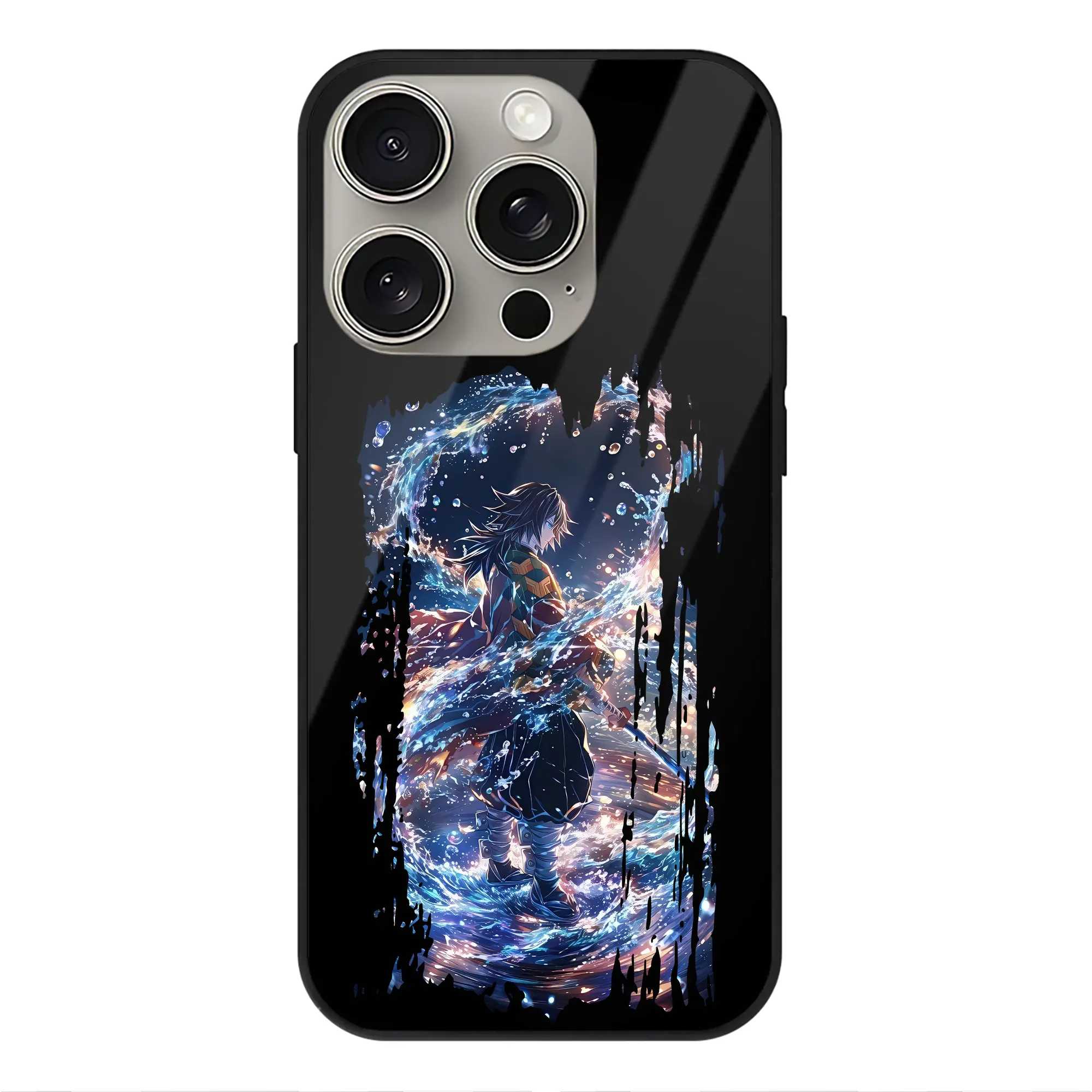 鬼滅の刃 グッズ,冨岡 義勇 - IPhone15Pro対応 ・ スマホケース ・ 背面ガラス ・ TPU+強化ガラス ・ 耐衝撃 ・ 黄変防止 ・ ワイヤレス充電対応 ・ 3D立体ボタン