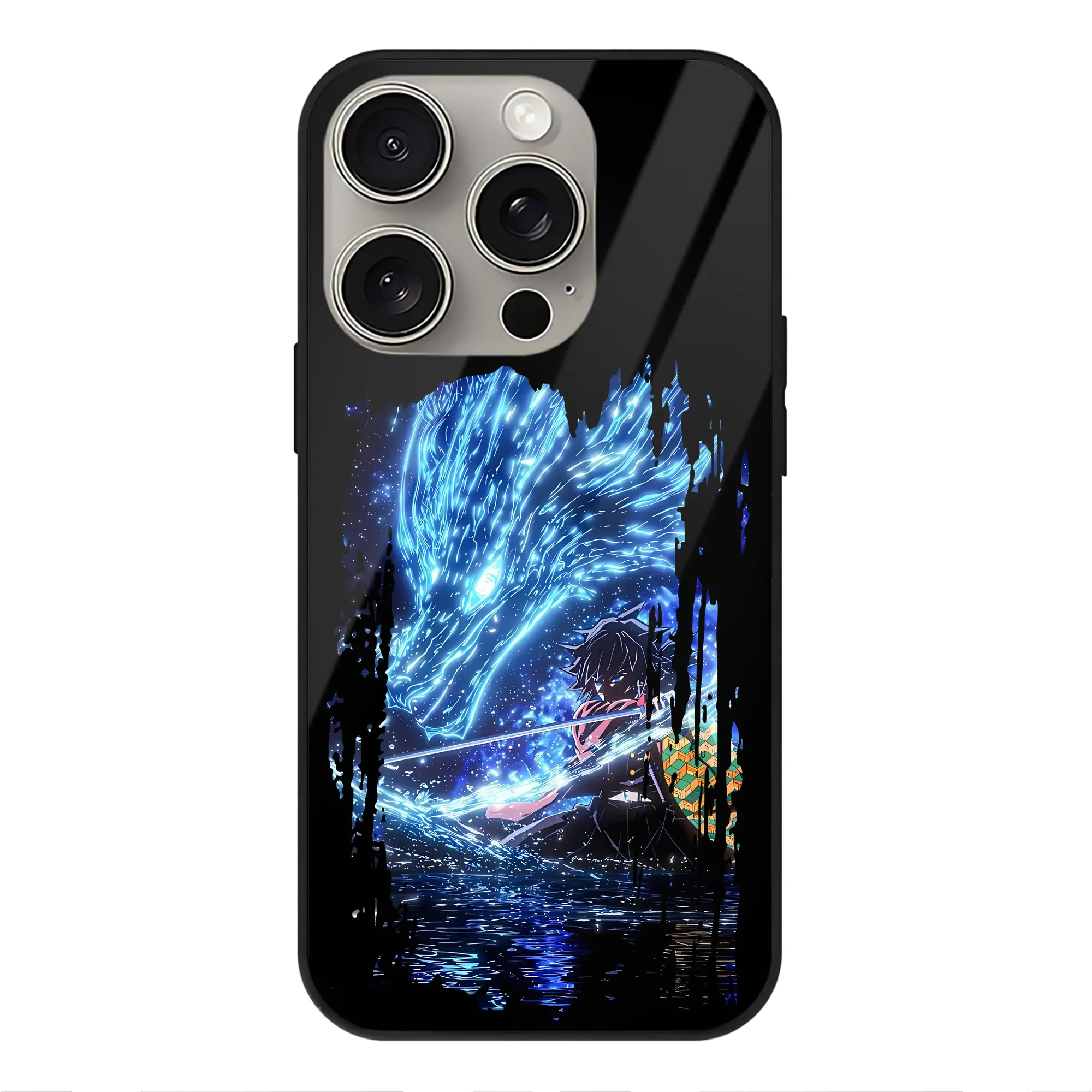 鬼滅の刃 グッズ,冨岡 義勇 - IPhone15Pro対応 ・ スマホケース ・ 背面ガラス ・ TPU+強化ガラス ・ 耐衝撃 ・ 黄変防止 ・ ワイヤレス充電対応 ・ 3D立体ボタン