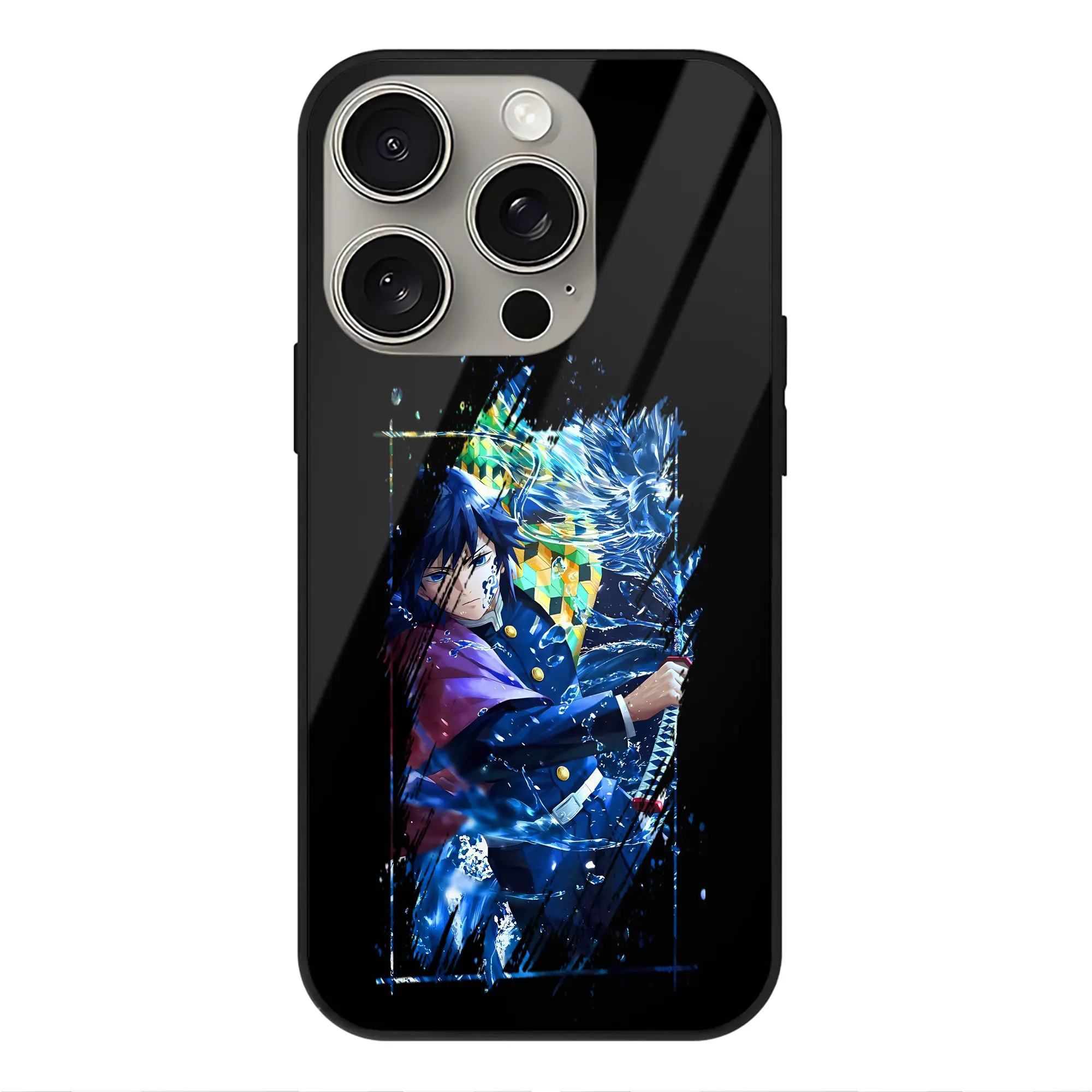 鬼滅の刃 グッズ,冨岡 義勇 - IPhone15Pro対応 ・ スマホケース ・ 背面ガラス ・ TPU+強化ガラス ・ 耐衝撃 ・ 黄変防止 ・ ワイヤレス充電対応 ・ 3D立体ボタン