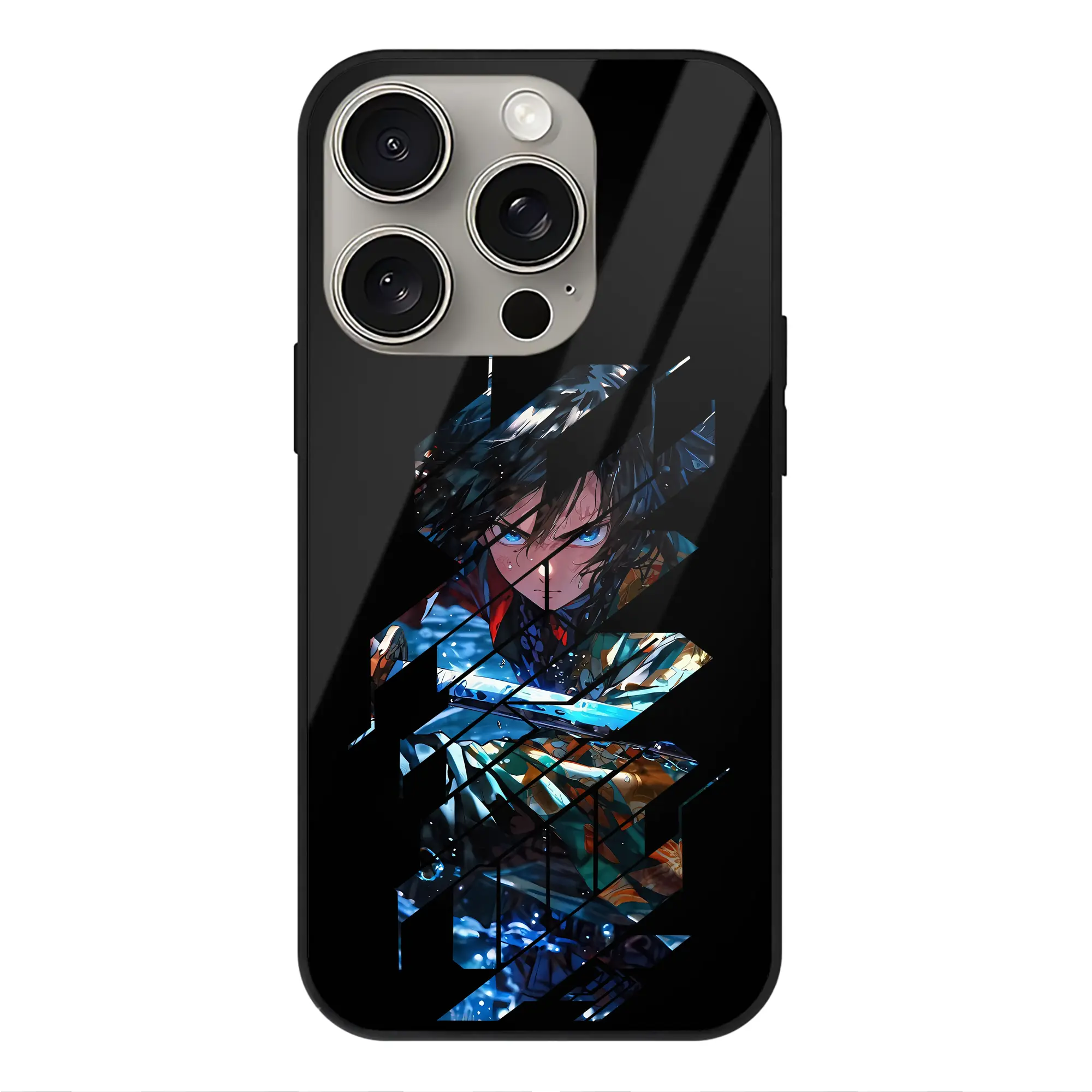 鬼滅の刃 グッズ,冨岡 義勇 - IPhone15Pro対応 ・ スマホケース ・ 背面ガラス ・ TPU+強化ガラス ・ 耐衝撃 ・ 黄変防止 ・ ワイヤレス充電対応 ・ 3D立体ボタン