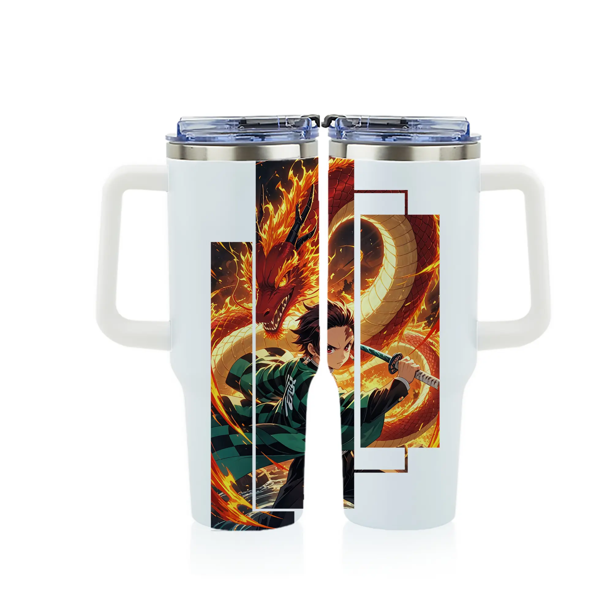 鬼滅の刃 グッズ,竈門 炭治郎 - 1200mL フルプリント車用タンブラー ・ 304ステンレス 内側 ・ 201ステンレス 外側 ・ 保温 保冷 ・ 通勤 ドライブ アウトドア用