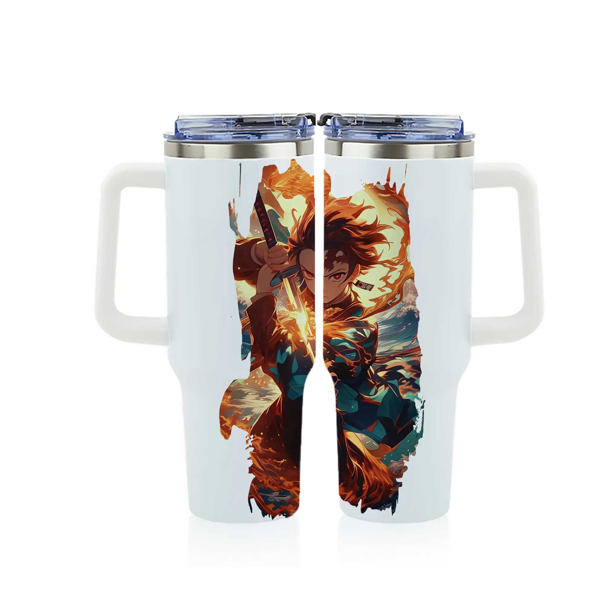 鬼滅の刃 グッズ,竈門 炭治郎 - 1200mL フルプリント車用タンブラー ・ 304ステンレス 内側 ・ 201ステンレス 外側 ・ 保温 保冷 ・ 通勤 ドライブ アウトドア用