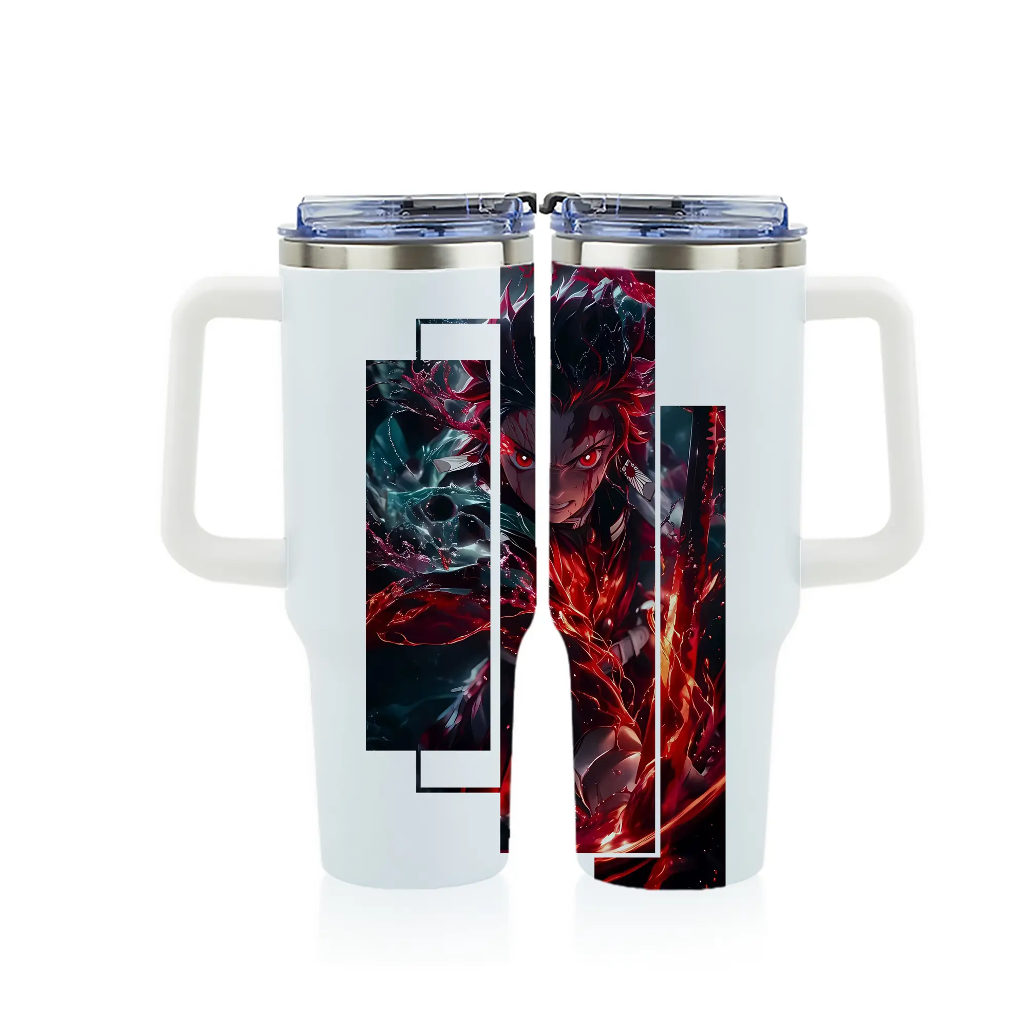 鬼滅の刃 グッズ,竈門 炭治郎 - 1200mL フルプリント車用タンブラー ・ 304ステンレス 内側 ・ 201ステンレス 外側 ・ 保温 保冷 ・ 通勤 ドライブ アウトドア用