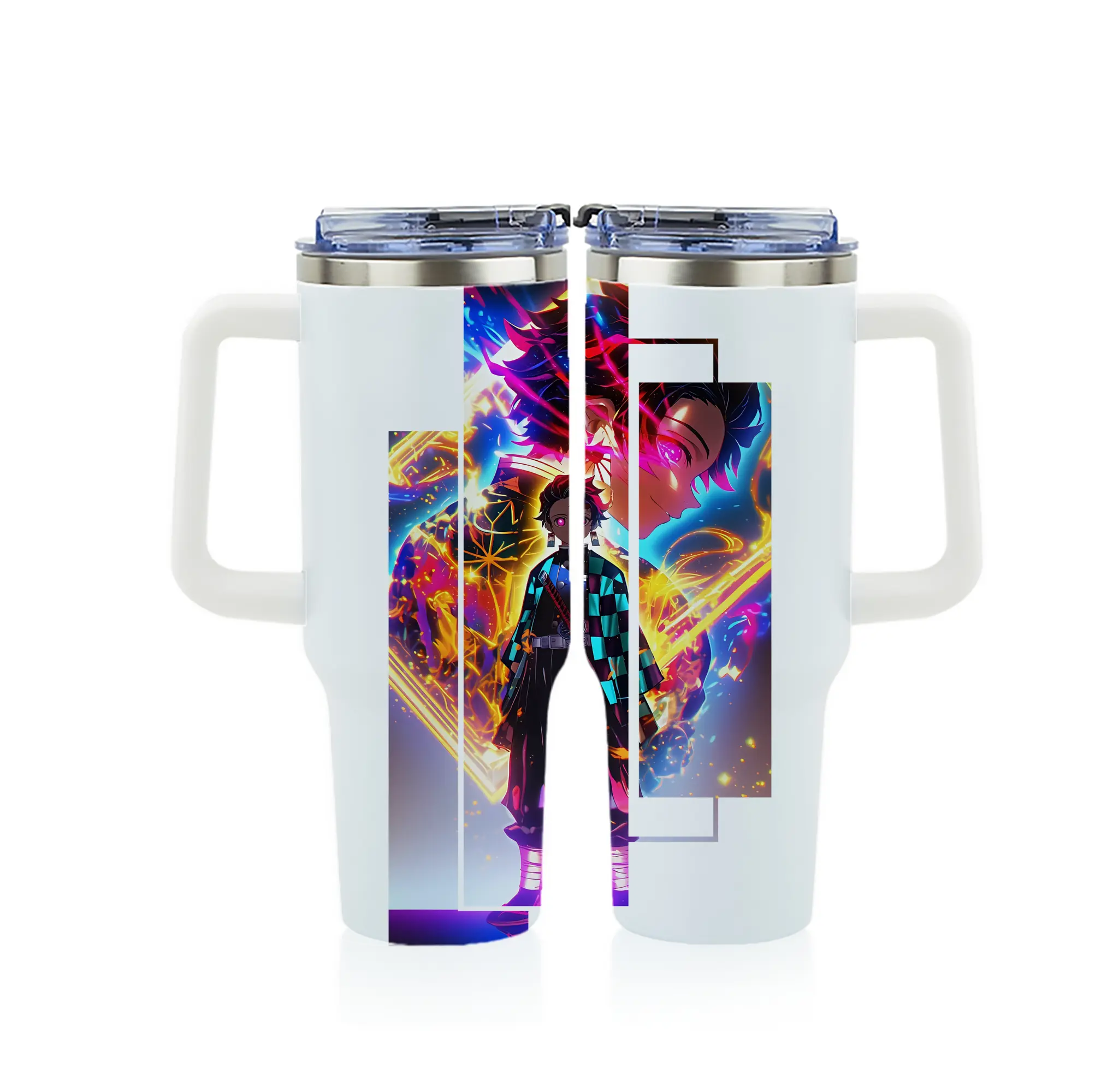 鬼滅の刃 グッズ,竈門 炭治郎 - 1200mL フルプリント車用タンブラー ・ 304ステンレス 内側 ・ 201ステンレス 外側 ・ 保温 保冷 ・ 通勤 ドライブ アウトドア用