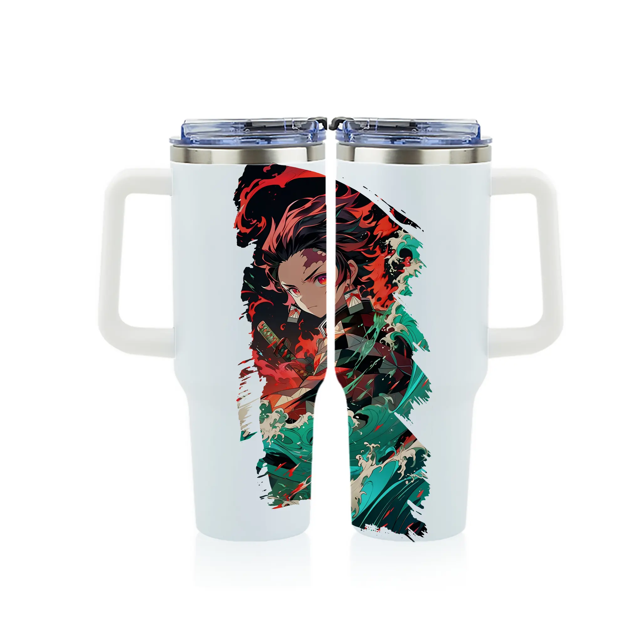 鬼滅の刃 グッズ,竈門 炭治郎 - 1200mL フルプリント車用タンブラー ・ 304ステンレス 内側 ・ 201ステンレス 外側 ・ 保温 保冷 ・ 通勤 ドライブ アウトドア用