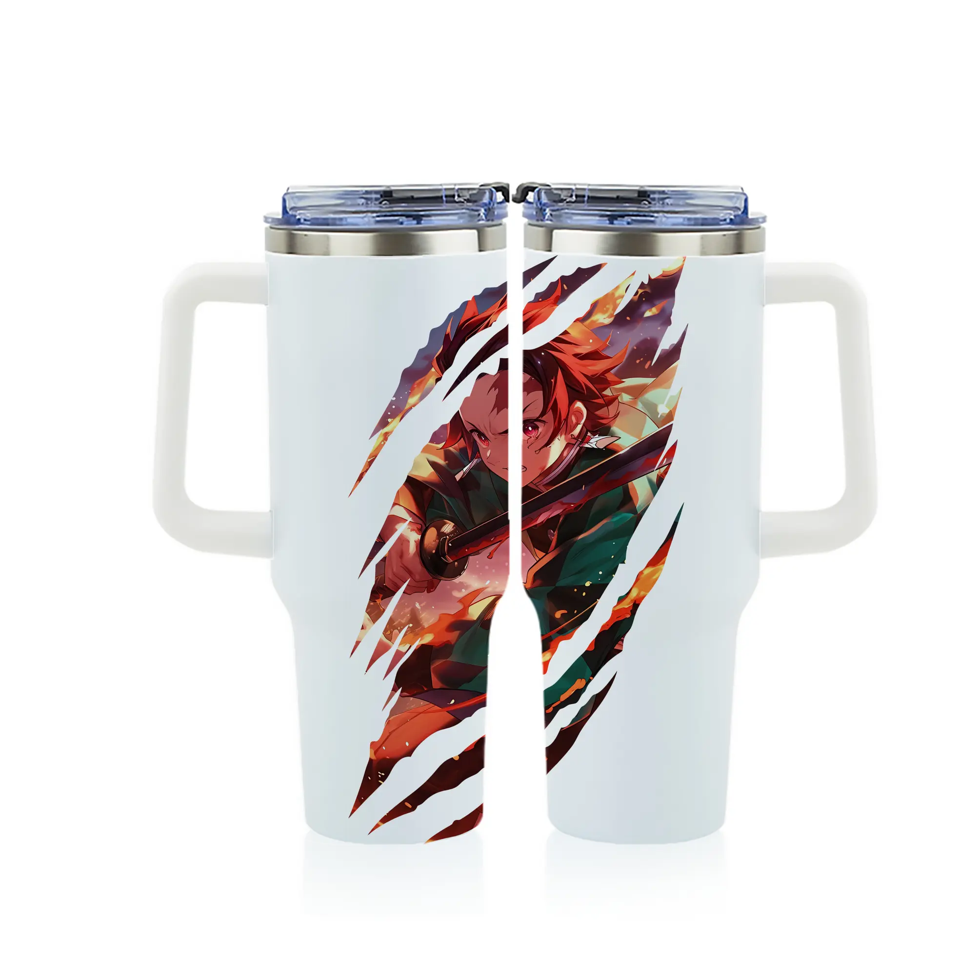 鬼滅の刃 グッズ,竈門 炭治郎 - 1200mL フルプリント車用タンブラー ・ 304ステンレス 内側 ・ 201ステンレス 外側 ・ 保温 保冷 ・ 通勤 ドライブ アウトドア用