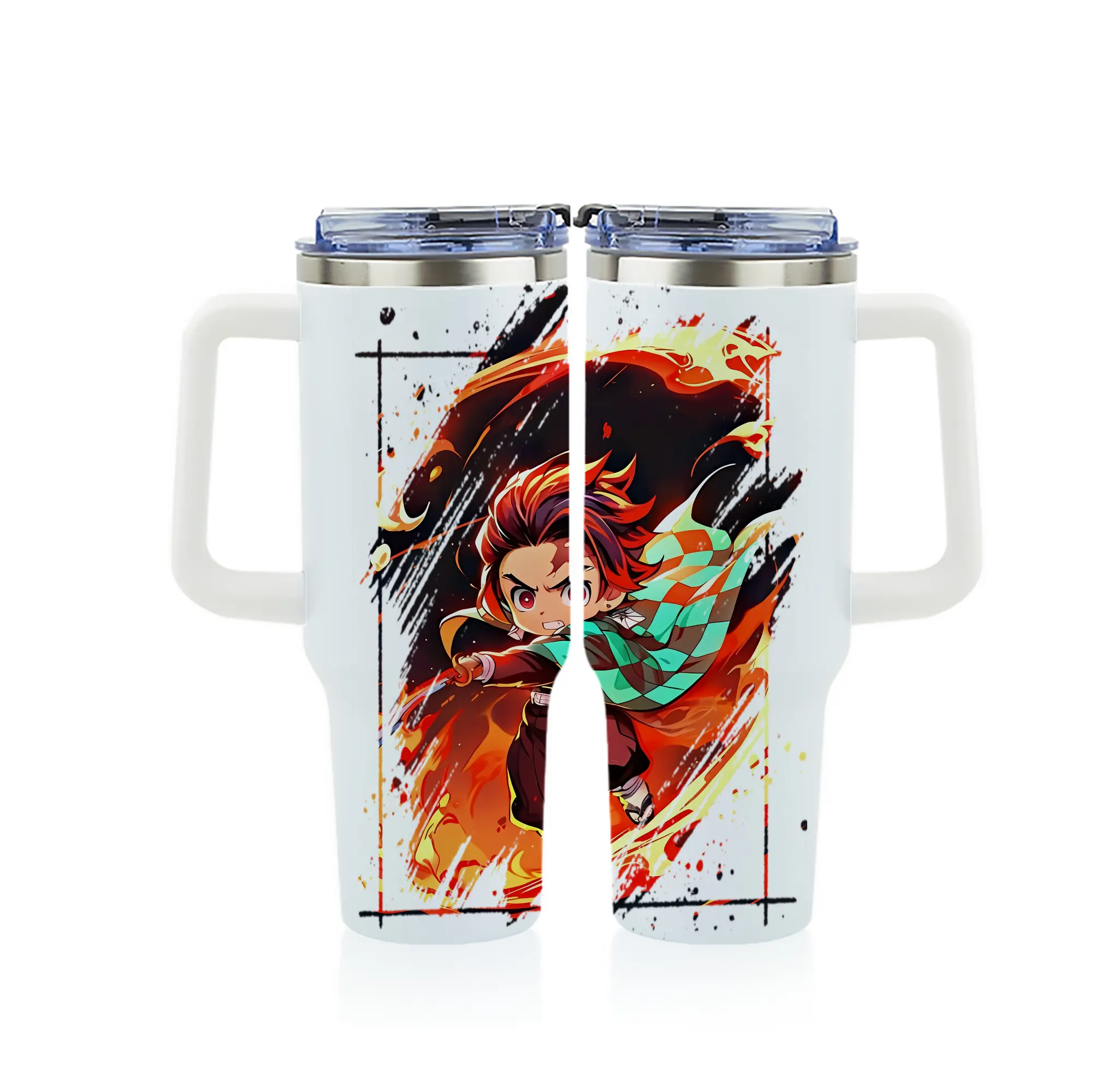 鬼滅の刃 グッズ,竈門 炭治郎 - 1200mL フルプリント車用タンブラー ・ 304ステンレス 内側 ・ 201ステンレス 外側 ・ 保温 保冷 ・ 通勤 ドライブ アウトドア用