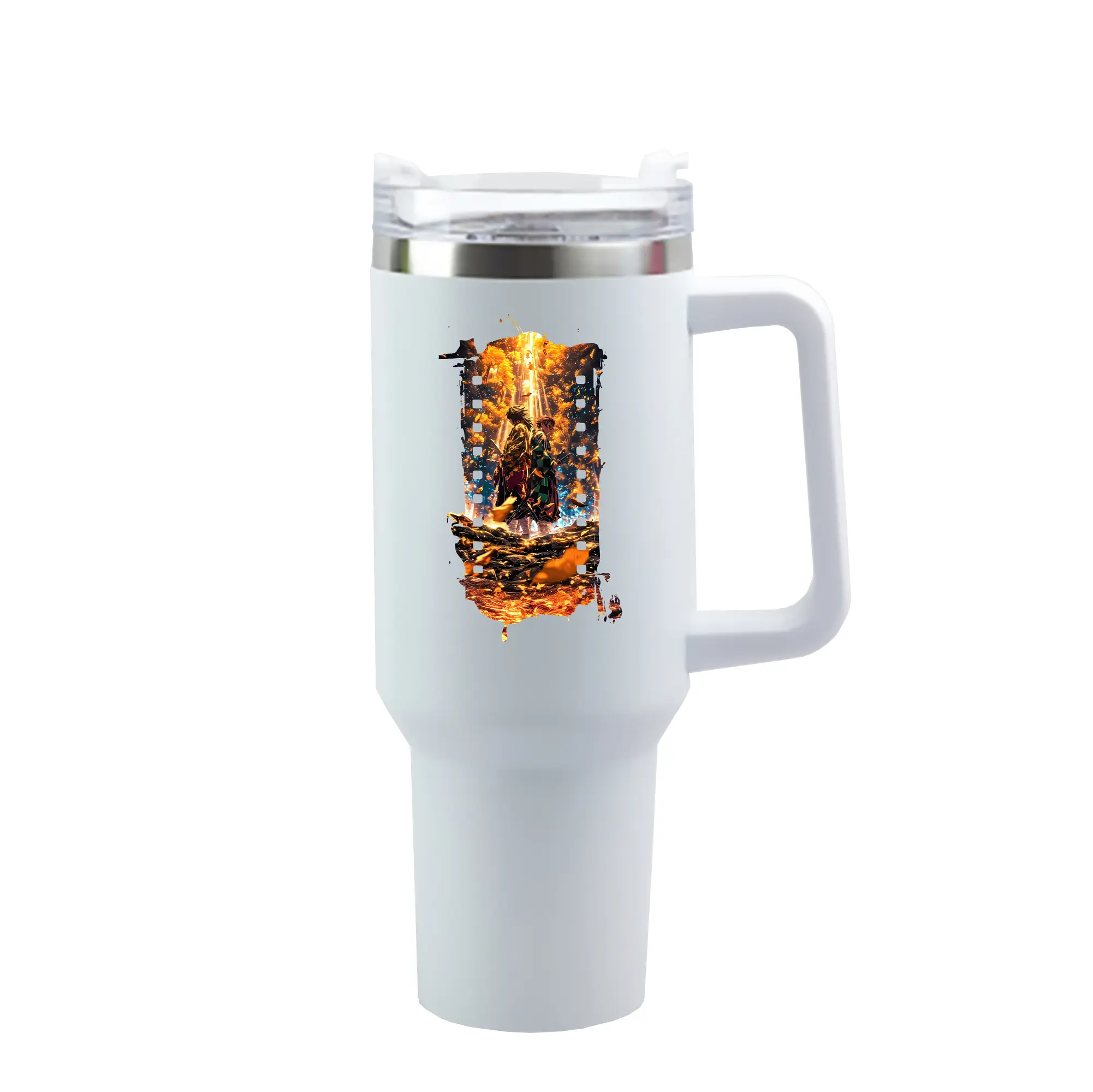 鬼滅の刃 グッズ,竈門 炭治郎 - 1200mL 車用タンブラー ・ クリスタルステッカー ・ 304ステンレス 内側 ・ 201ステンレス 外側 ・ 保温 保冷 ・ ハンドル＆ストロー付き ・ 通勤 ドライブ アウトドア用