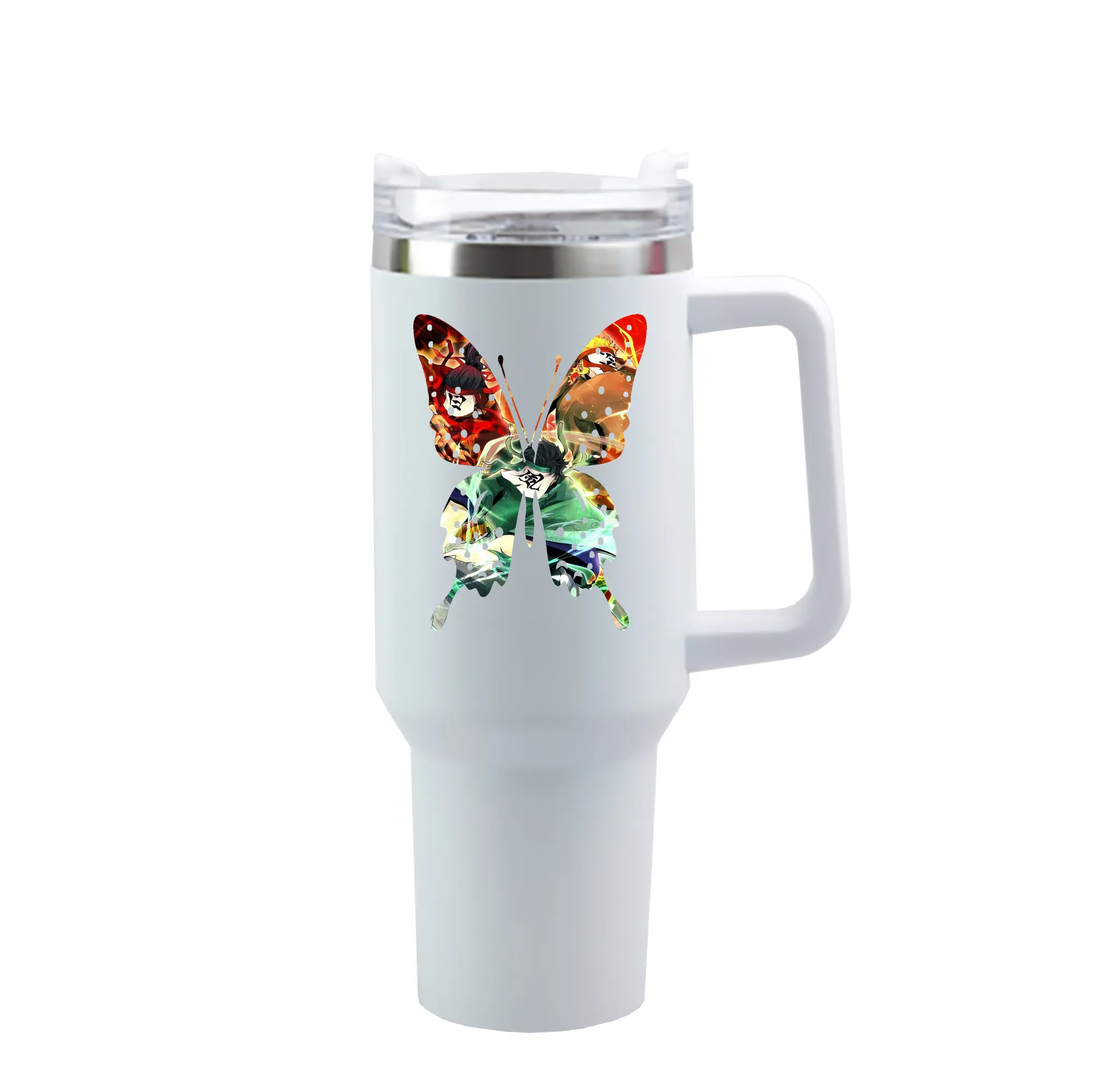 鬼滅の刃 グッズ,竈門 炭治郎 - 1200mL 車用タンブラー ・ クリスタルステッカー ・ 304ステンレス 内側 ・ 201ステンレス 外側 ・ 保温 保冷 ・ ハンドル＆ストロー付き ・ 通勤 ドライブ アウトドア用