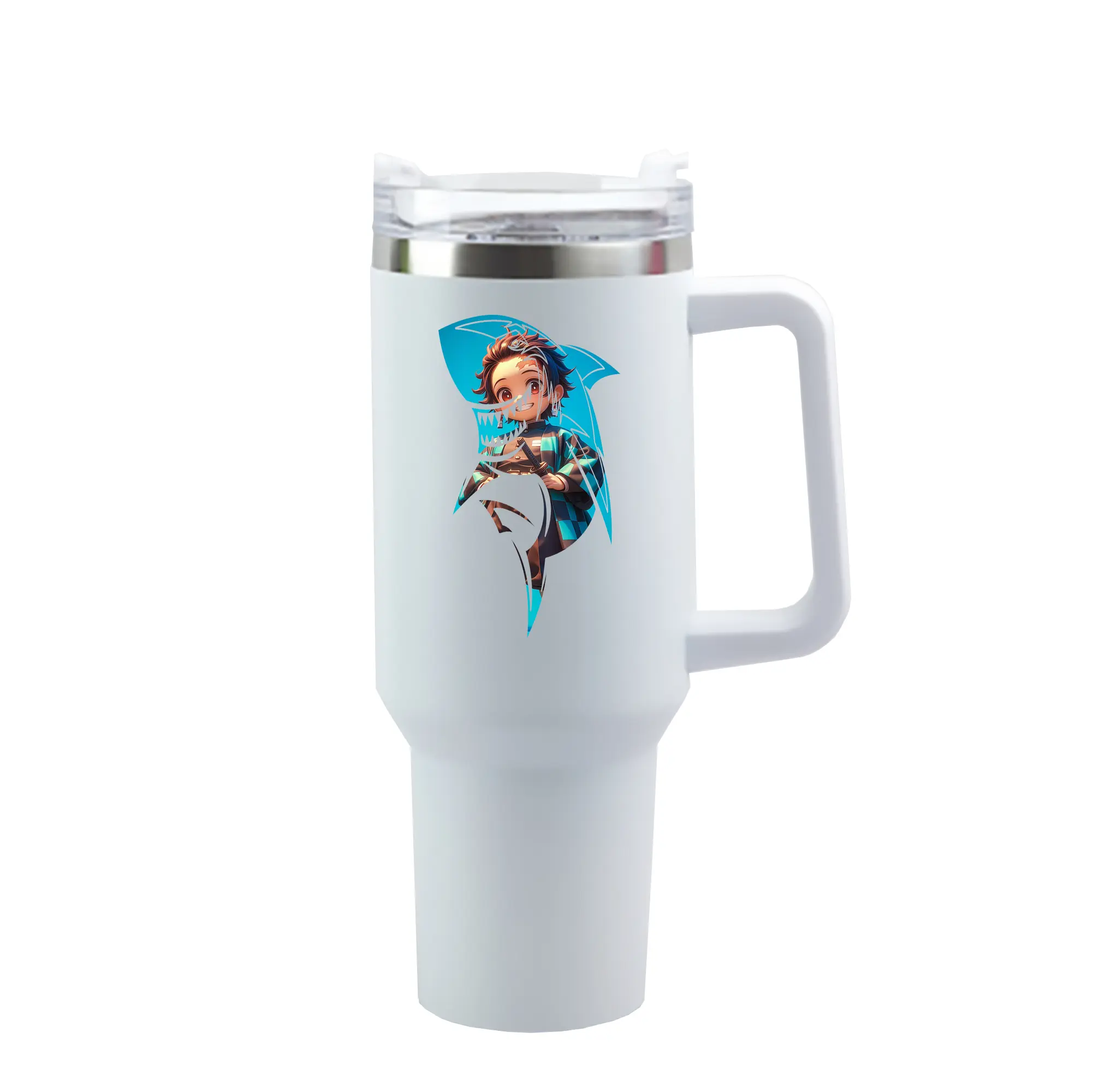 鬼滅の刃 グッズ,竈門 炭治郎 - 1200mL 車用タンブラー ・ クリスタルステッカー ・ 304ステンレス 内側 ・ 201ステンレス 外側 ・ 保温 保冷 ・ ハンドル＆ストロー付き ・ 通勤 ドライブ アウトドア用