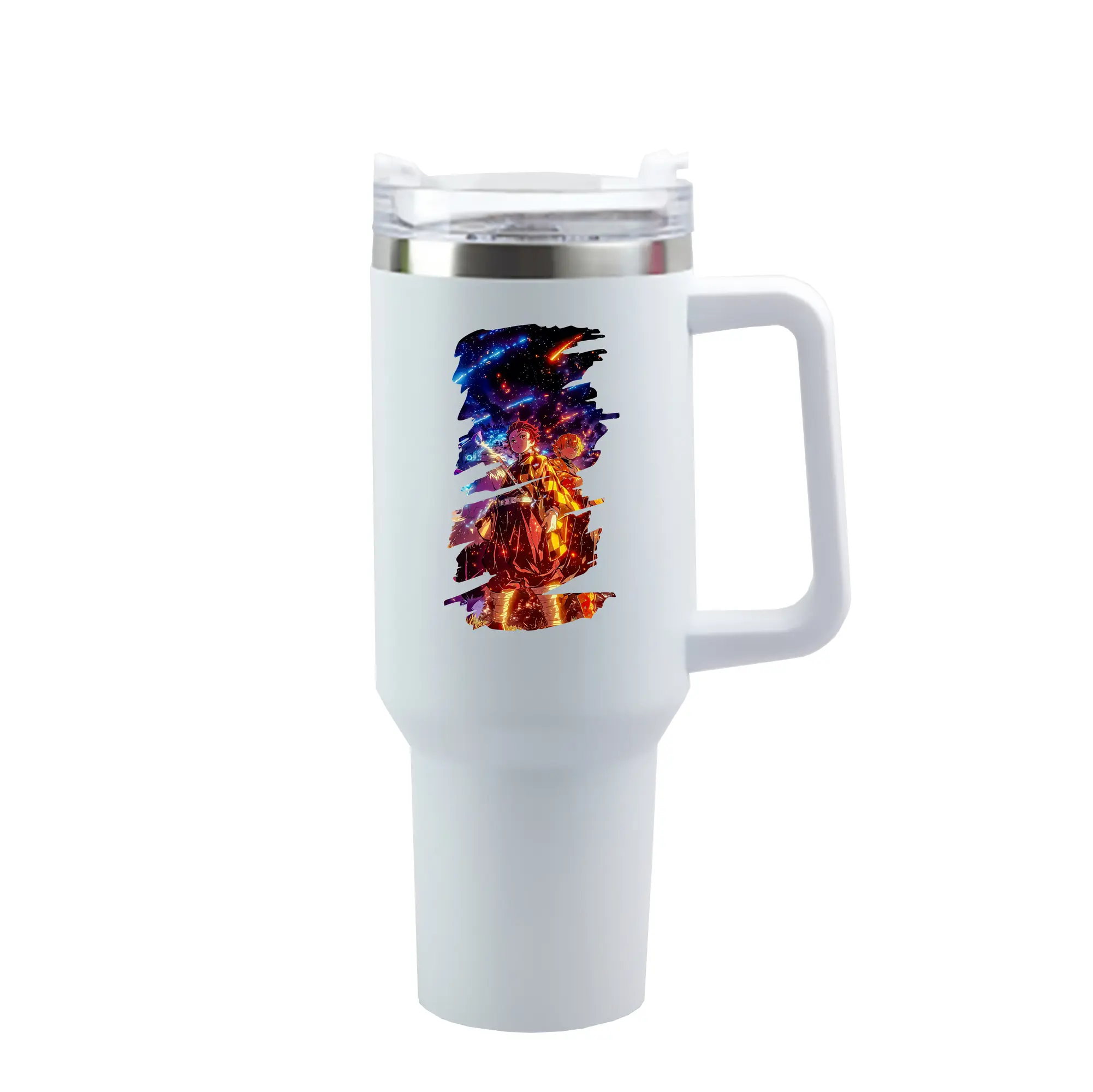鬼滅の刃 グッズ,竈門 炭治郎 - 1200mL 車用タンブラー ・ クリスタルステッカー ・ 304ステンレス 内側 ・ 201ステンレス 外側 ・ 保温 保冷 ・ ハンドル＆ストロー付き ・ 通勤 ドライブ アウトドア用