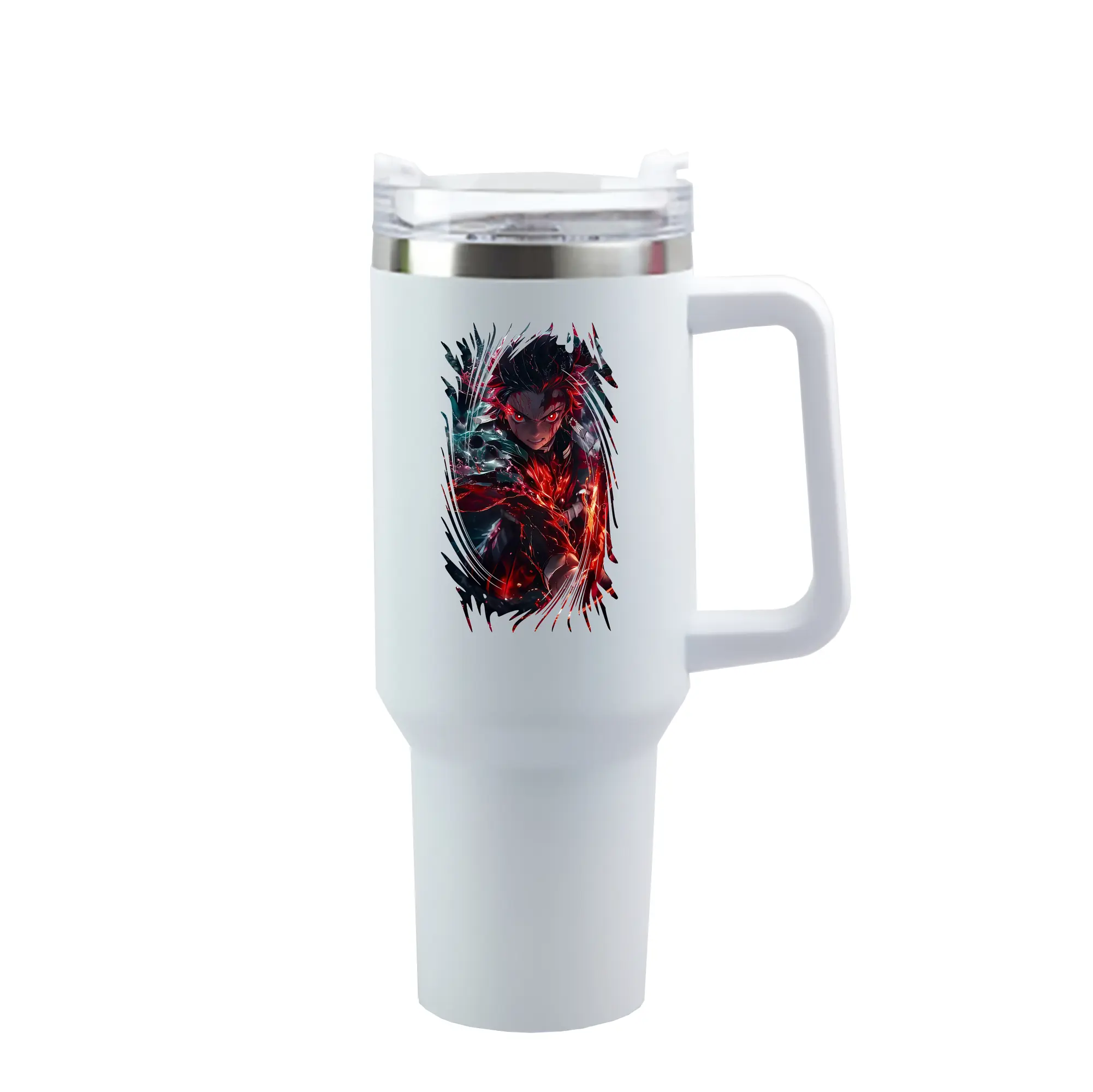 鬼滅の刃 グッズ,竈門 炭治郎 - 1200mL 車用タンブラー ・ クリスタルステッカー ・ 304ステンレス 内側 ・ 201ステンレス 外側 ・ 保温 保冷 ・ ハンドル＆ストロー付き ・ 通勤 ドライブ アウトドア用