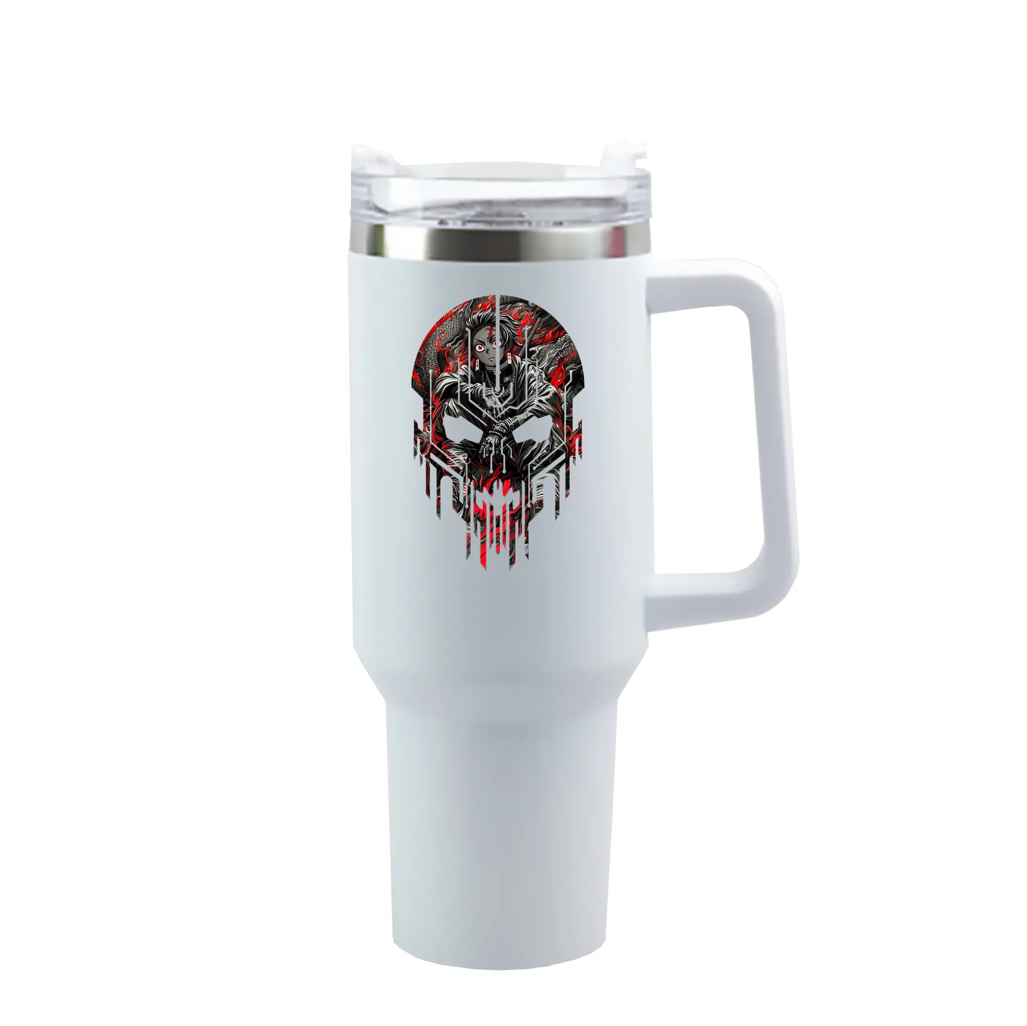 鬼滅の刃 グッズ,竈門 炭治郎 - 1200mL 車用タンブラー ・ クリスタルステッカー ・ 304ステンレス 内側 ・ 201ステンレス 外側 ・ 保温 保冷 ・ ハンドル＆ストロー付き ・ 通勤 ドライブ アウトドア用