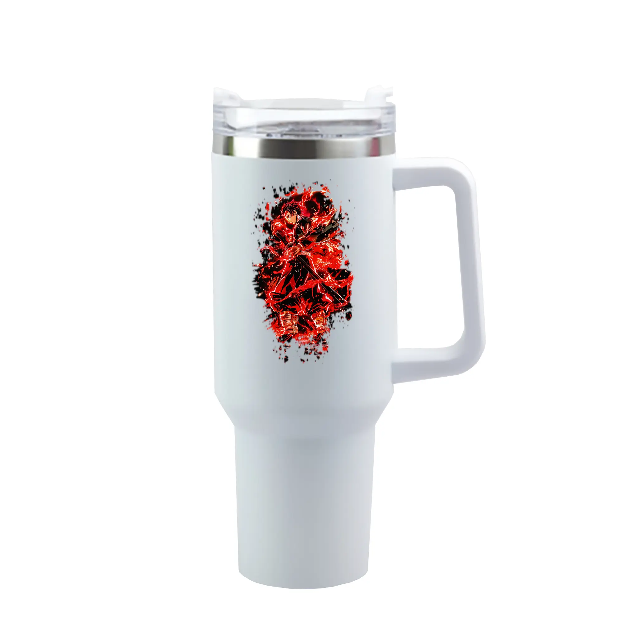 鬼滅の刃 グッズ,竈門 炭治郎 - 1200mL 車用タンブラー ・ クリスタルステッカー ・ 304ステンレス 内側 ・ 201ステンレス 外側 ・ 保温 保冷 ・ ハンドル＆ストロー付き ・ 通勤 ドライブ アウトドア用