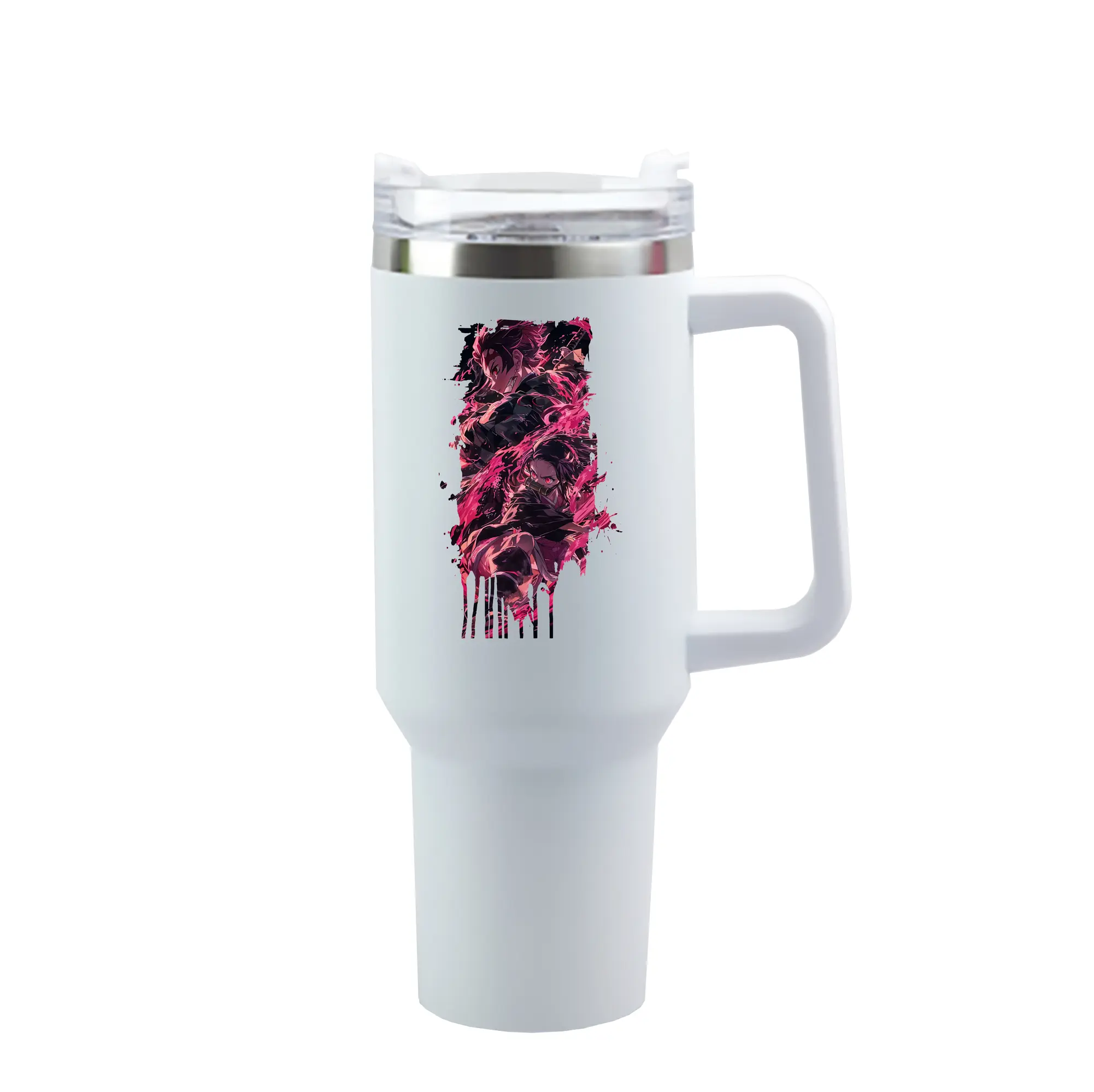 鬼滅の刃 グッズ,竈門 炭治郎 - 1200mL 車用タンブラー ・ クリスタルステッカー ・ 304ステンレス 内側 ・ 201ステンレス 外側 ・ 保温 保冷 ・ ハンドル＆ストロー付き ・ 通勤 ドライブ アウトドア用