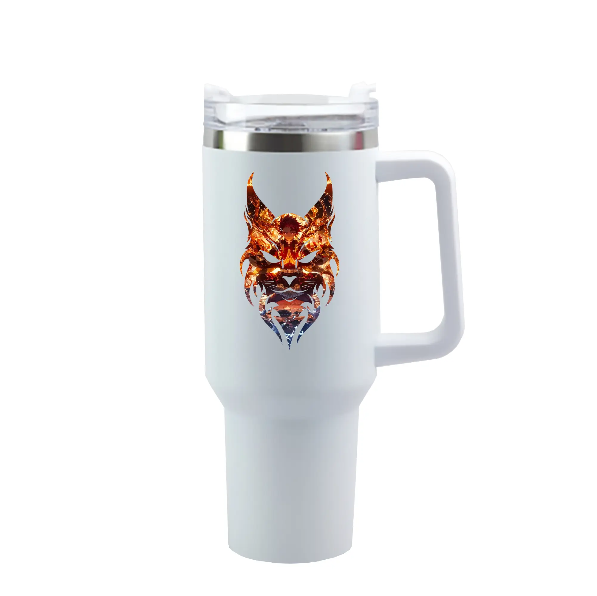 鬼滅の刃 グッズ,竈門 炭治郎 - 1200mL 車用タンブラー ・ クリスタルステッカー ・ 304ステンレス 内側 ・ 201ステンレス 外側 ・ 保温 保冷 ・ ハンドル＆ストロー付き ・ 通勤 ドライブ アウトドア用