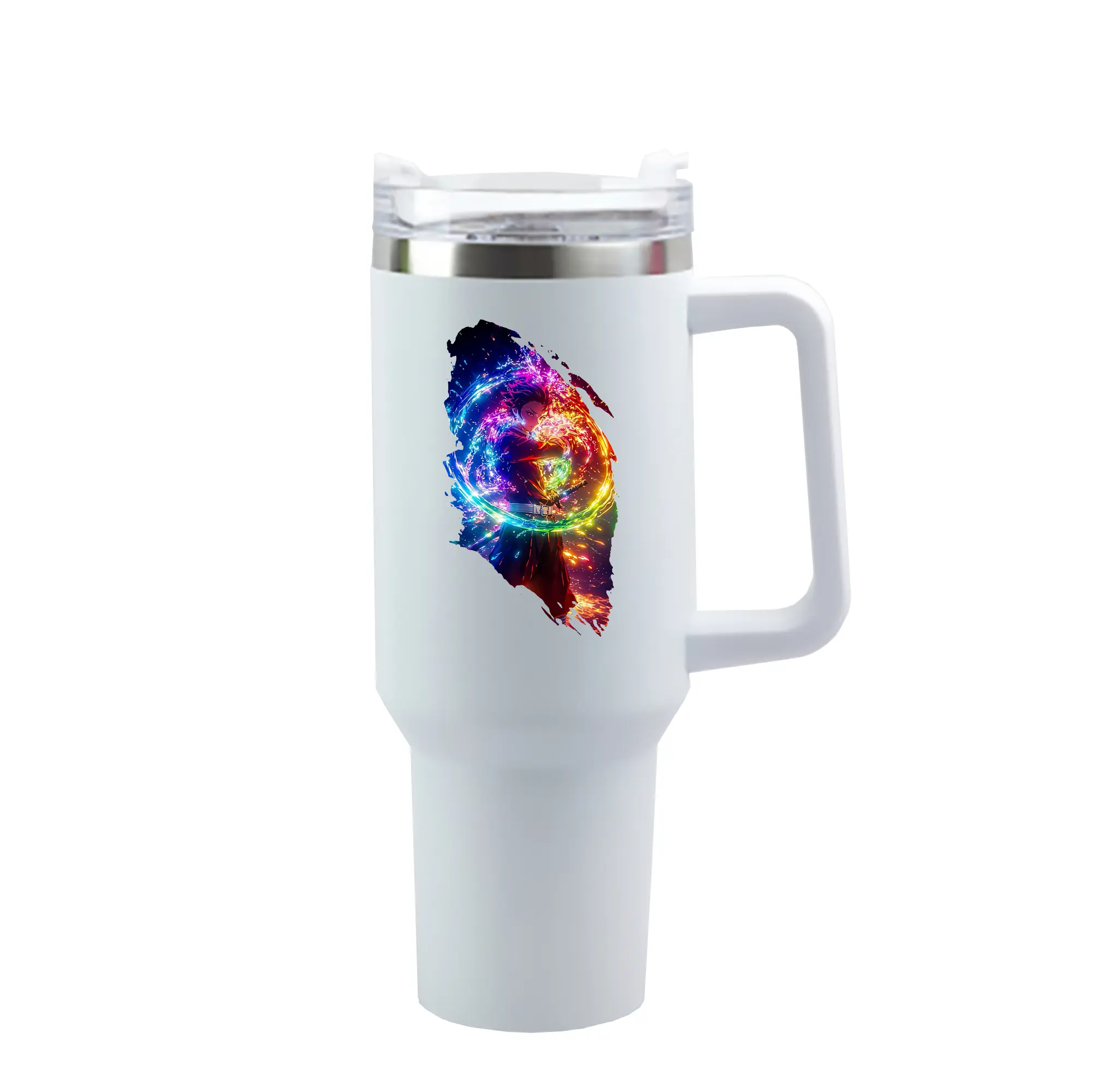 鬼滅の刃 グッズ,竈門 炭治郎 - 1200mL 車用タンブラー ・ クリスタルステッカー ・ 304ステンレス 内側 ・ 201ステンレス 外側 ・ 保温 保冷 ・ ハンドル＆ストロー付き ・ 通勤 ドライブ アウトドア用