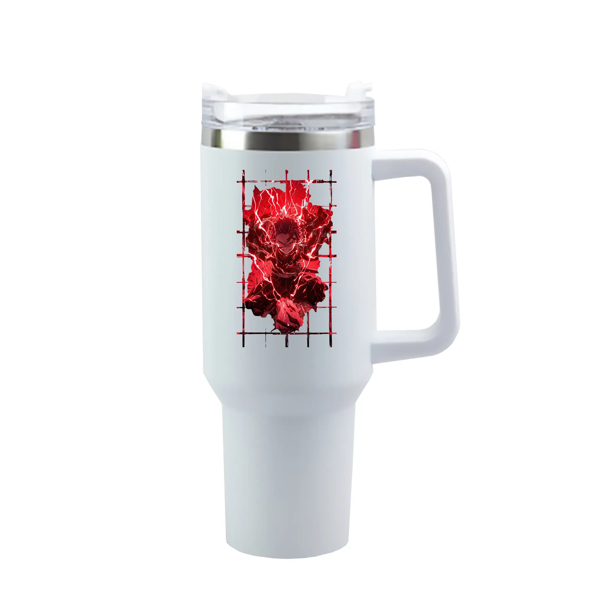 鬼滅の刃 グッズ,竈門 炭治郎 - 1200mL 車用タンブラー ・ クリスタルステッカー ・ 304ステンレス 内側 ・ 201ステンレス 外側 ・ 保温 保冷 ・ ハンドル＆ストロー付き ・ 通勤 ドライブ アウトドア用