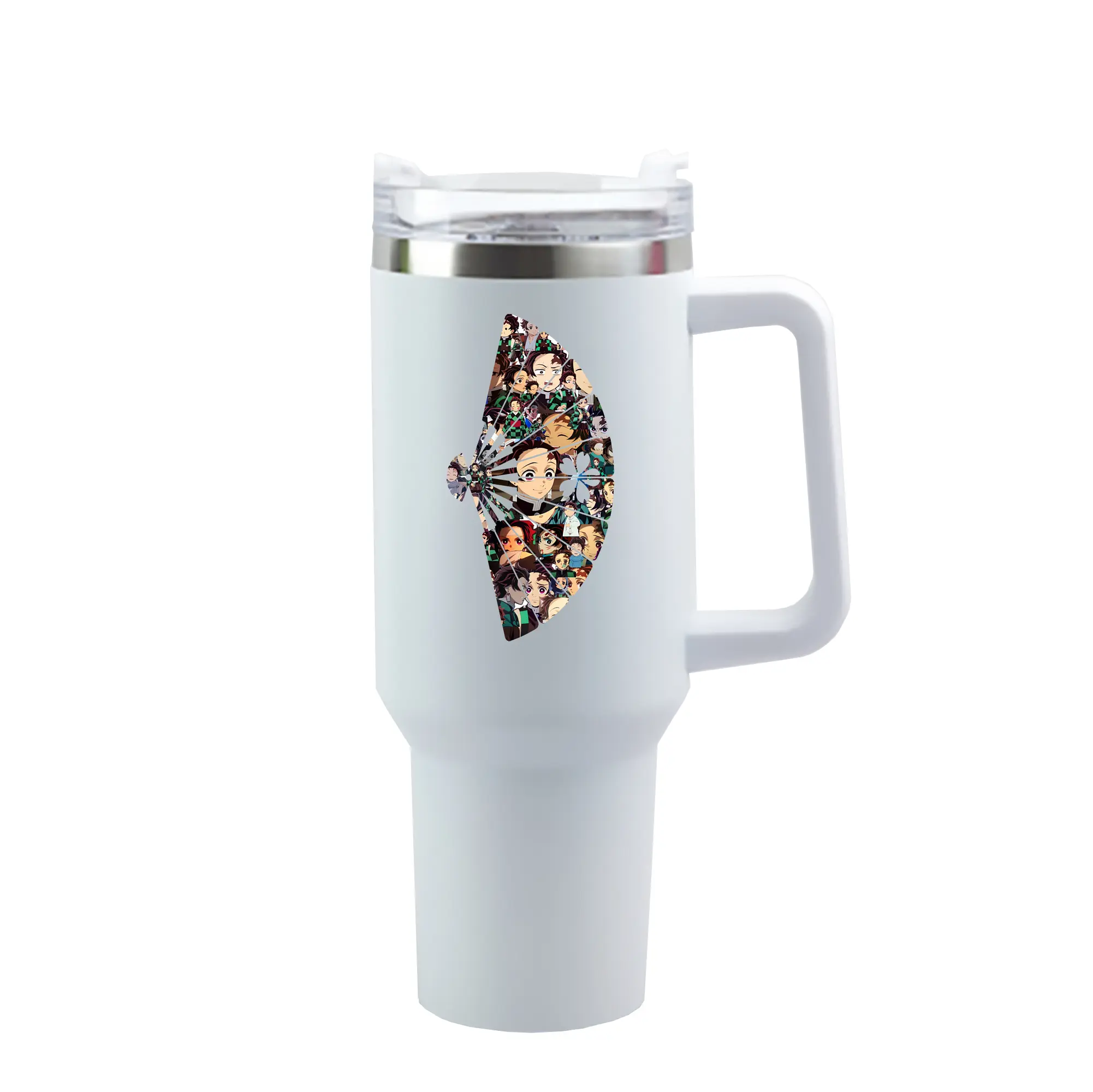 鬼滅の刃 グッズ,竈門 炭治郎 - 1200mL 車用タンブラー ・ クリスタルステッカー ・ 304ステンレス 内側 ・ 201ステンレス 外側 ・ 保温 保冷 ・ ハンドル＆ストロー付き ・ 通勤 ドライブ アウトドア用