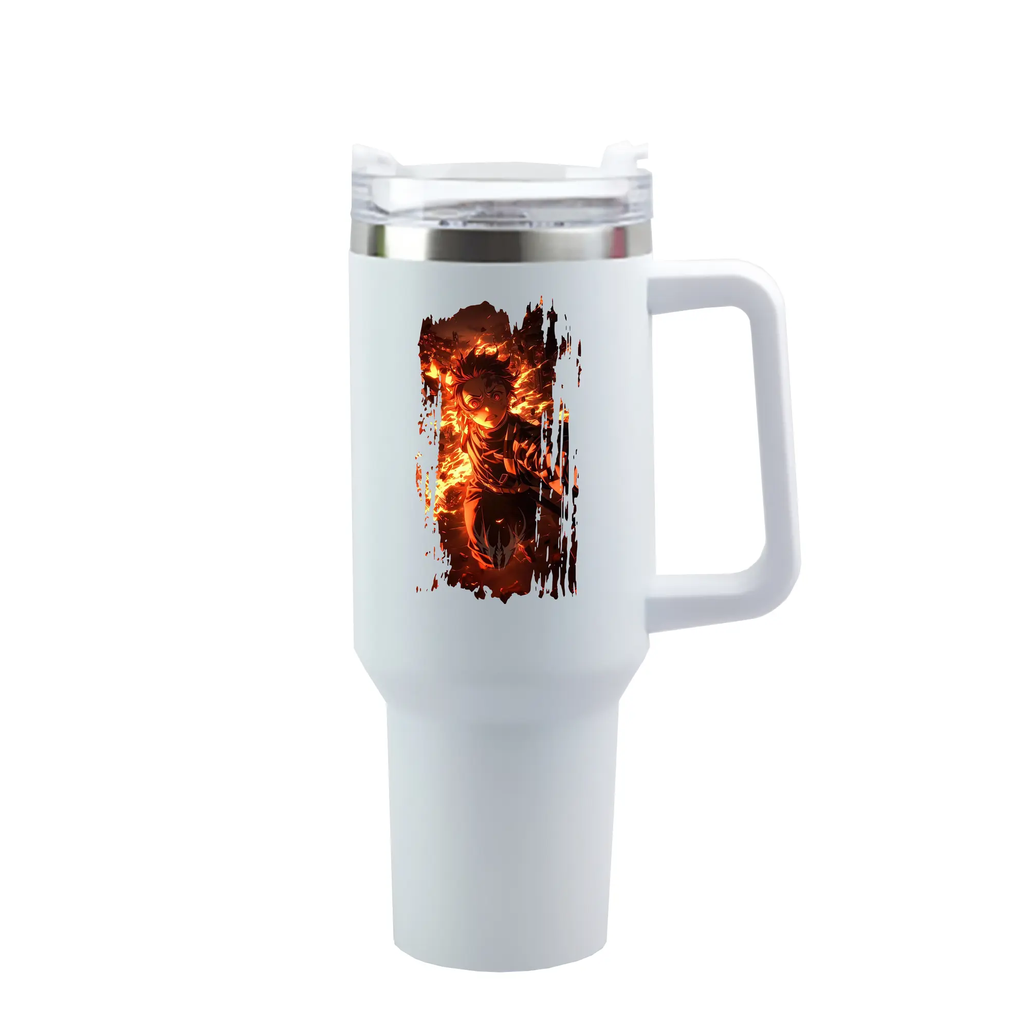 鬼滅の刃 グッズ,竈門 炭治郎 - 1200mL 車用タンブラー ・ クリスタルステッカー ・ 304ステンレス 内側 ・ 201ステンレス 外側 ・ 保温 保冷 ・ ハンドル＆ストロー付き ・ 通勤 ドライブ アウトドア用