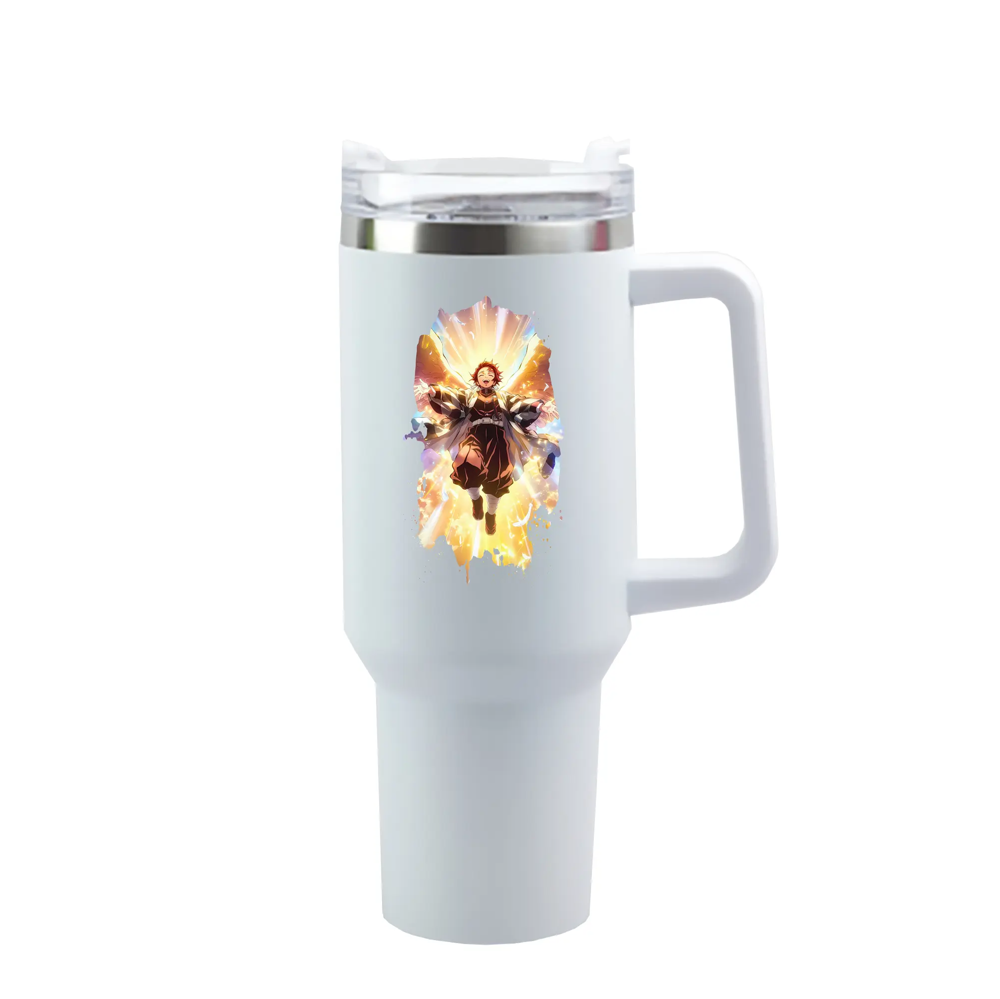 鬼滅の刃 グッズ,竈門 炭治郎 - 1200mL 車用タンブラー ・ クリスタルステッカー ・ 304ステンレス 内側 ・ 201ステンレス 外側 ・ 保温 保冷 ・ ハンドル＆ストロー付き ・ 通勤 ドライブ アウトドア用